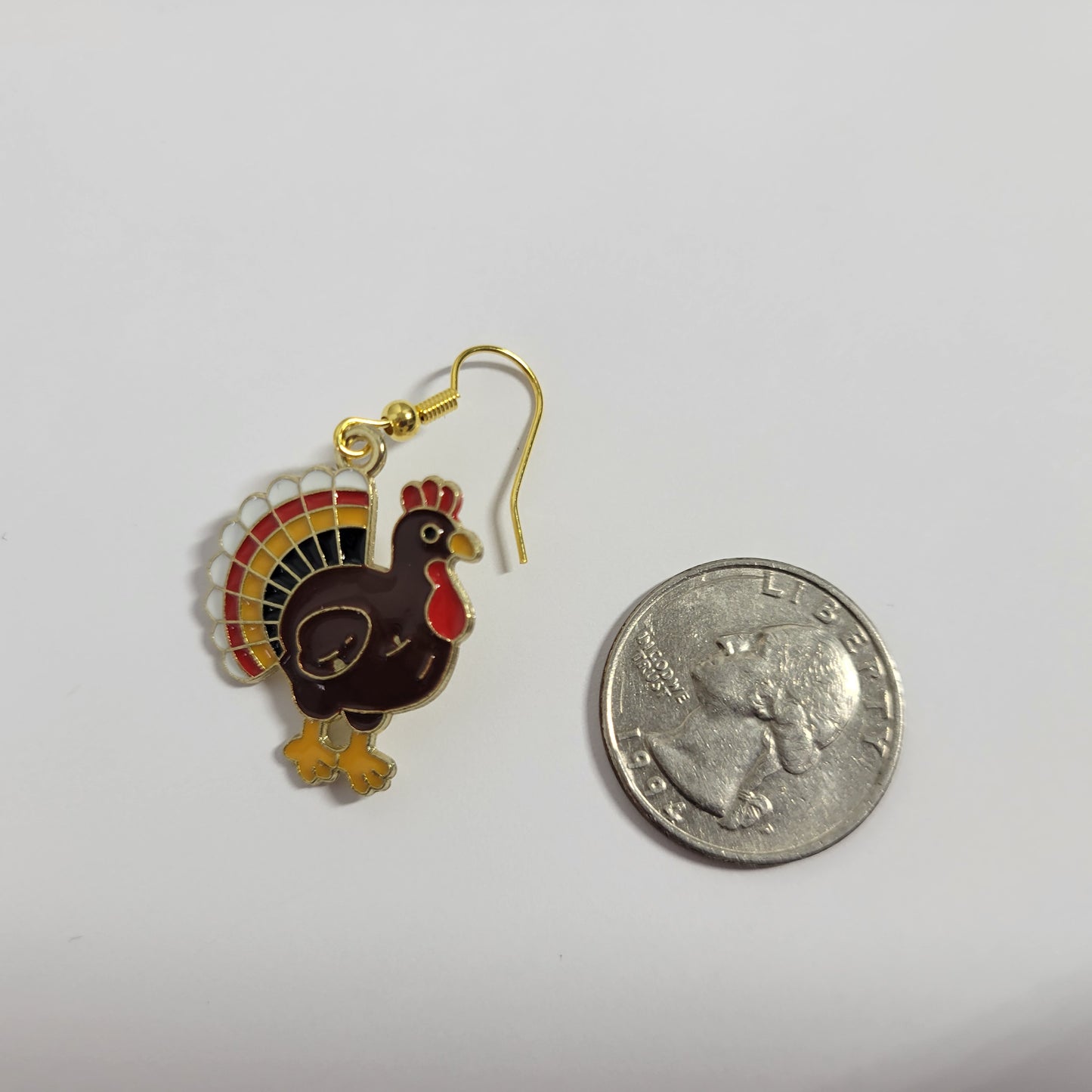Thanksgiving Turkey Dangle Earrings Gold Tone Fall Autumn Harvest Holiday E121E