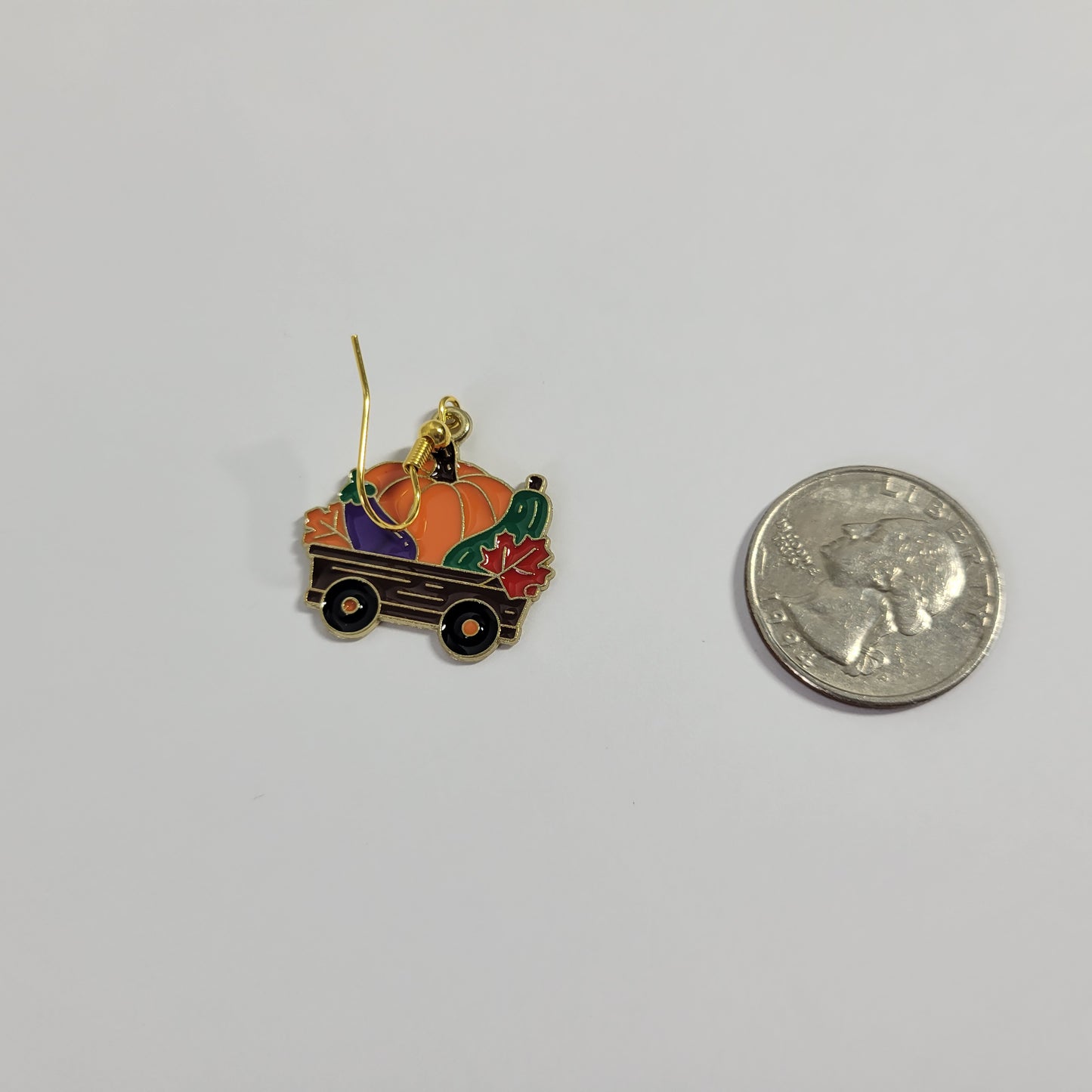 Pumpkin Wagon Dangle Earrings Gold Tone Fall Autumn Harvest Thanksgiving E119E
