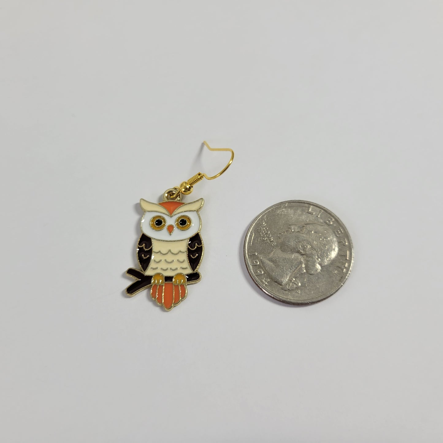 Fall Owl Dangle Earrings Gold Tone Autumn Halloween Thanksgiving Nature E117E
