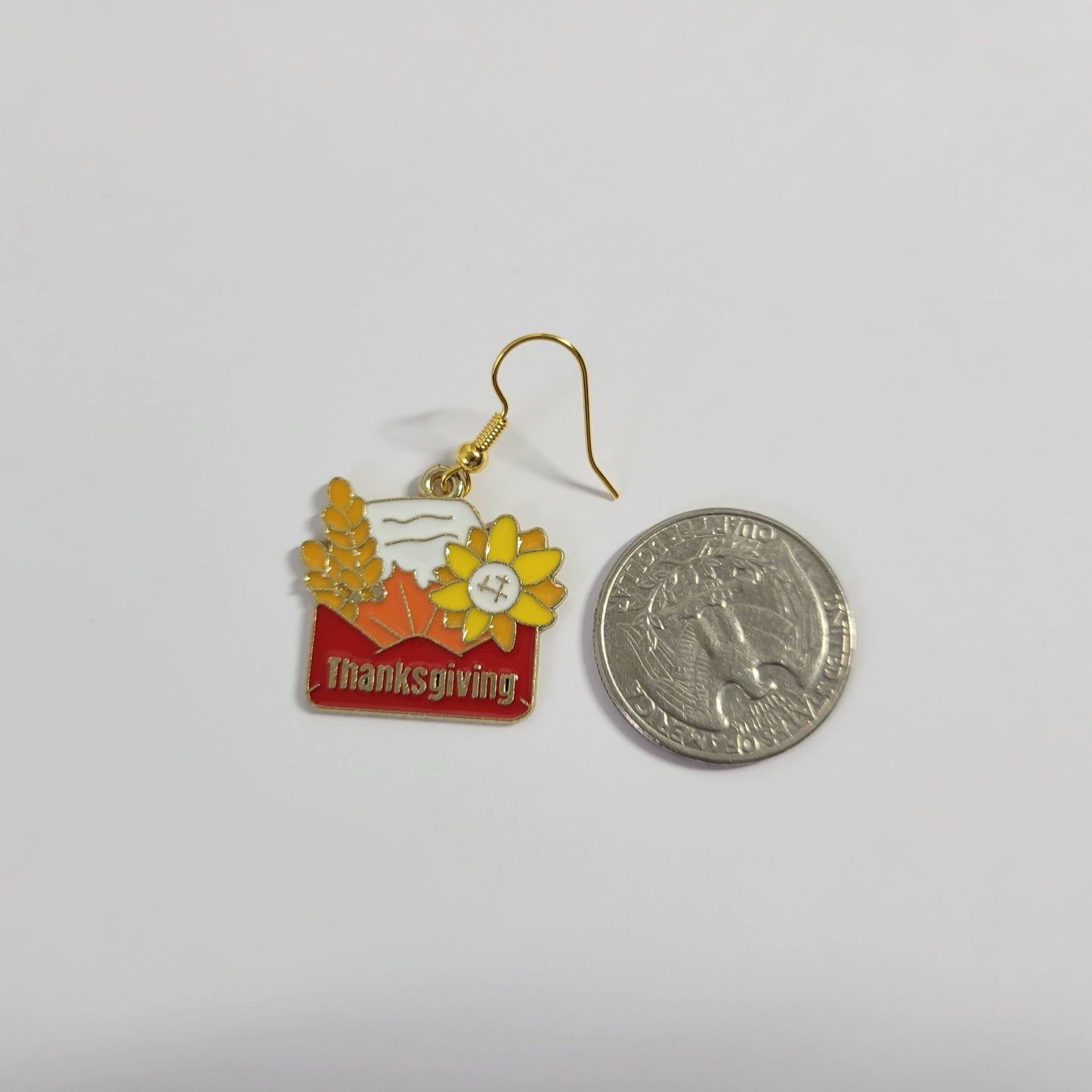 Thanksgiving Sunflower Dangle Earrings Gold Tone Fall Autumn Harvest E115E