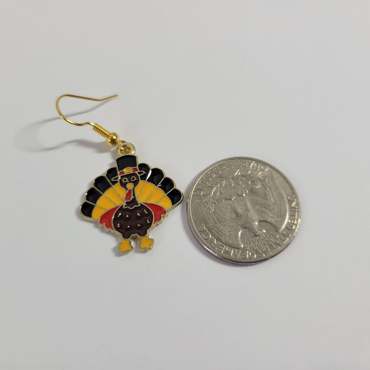 Turkey Dangle Earrings Gold Tone Thanksgiving Pilgrim Fall Autumn Enamel Jewelry