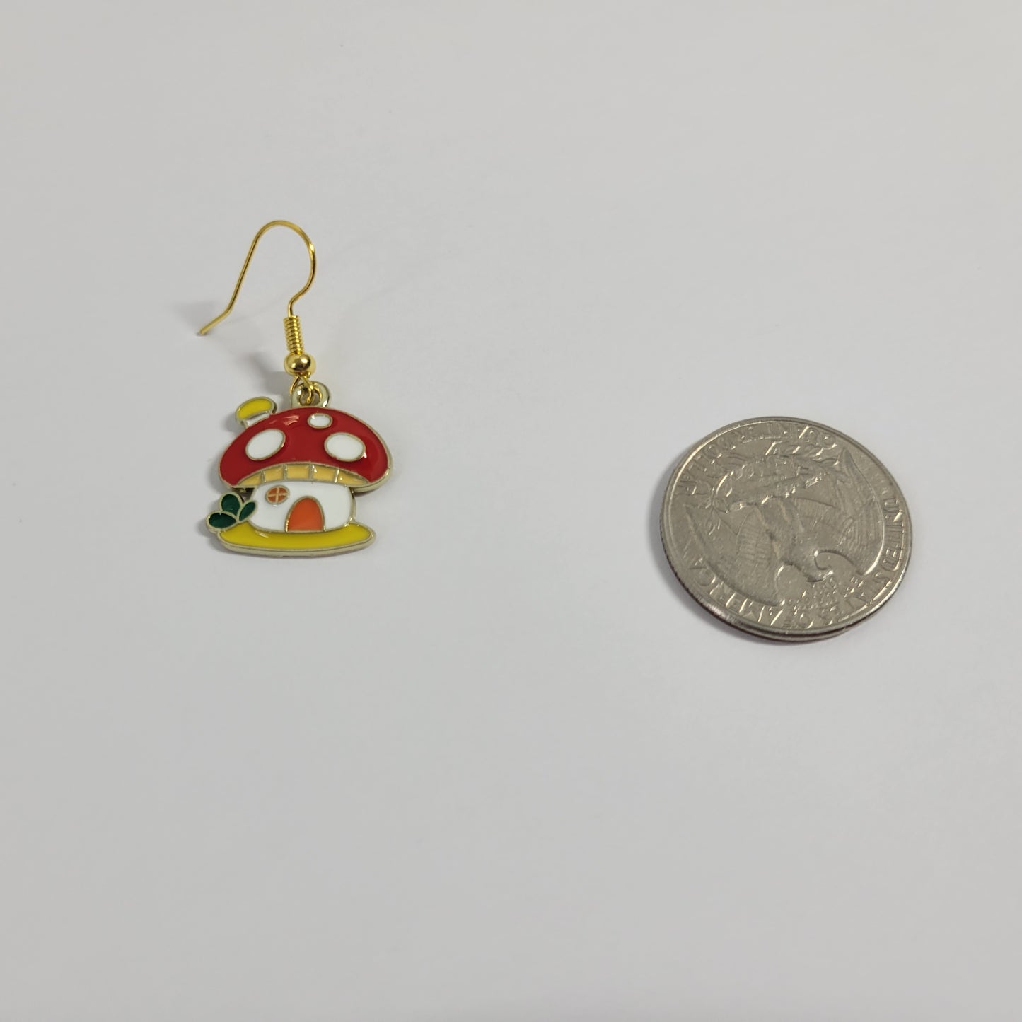 Cute Mushroom House Dangle Earrings Red Enamel Fairycore Toadstool Jewelry E52E