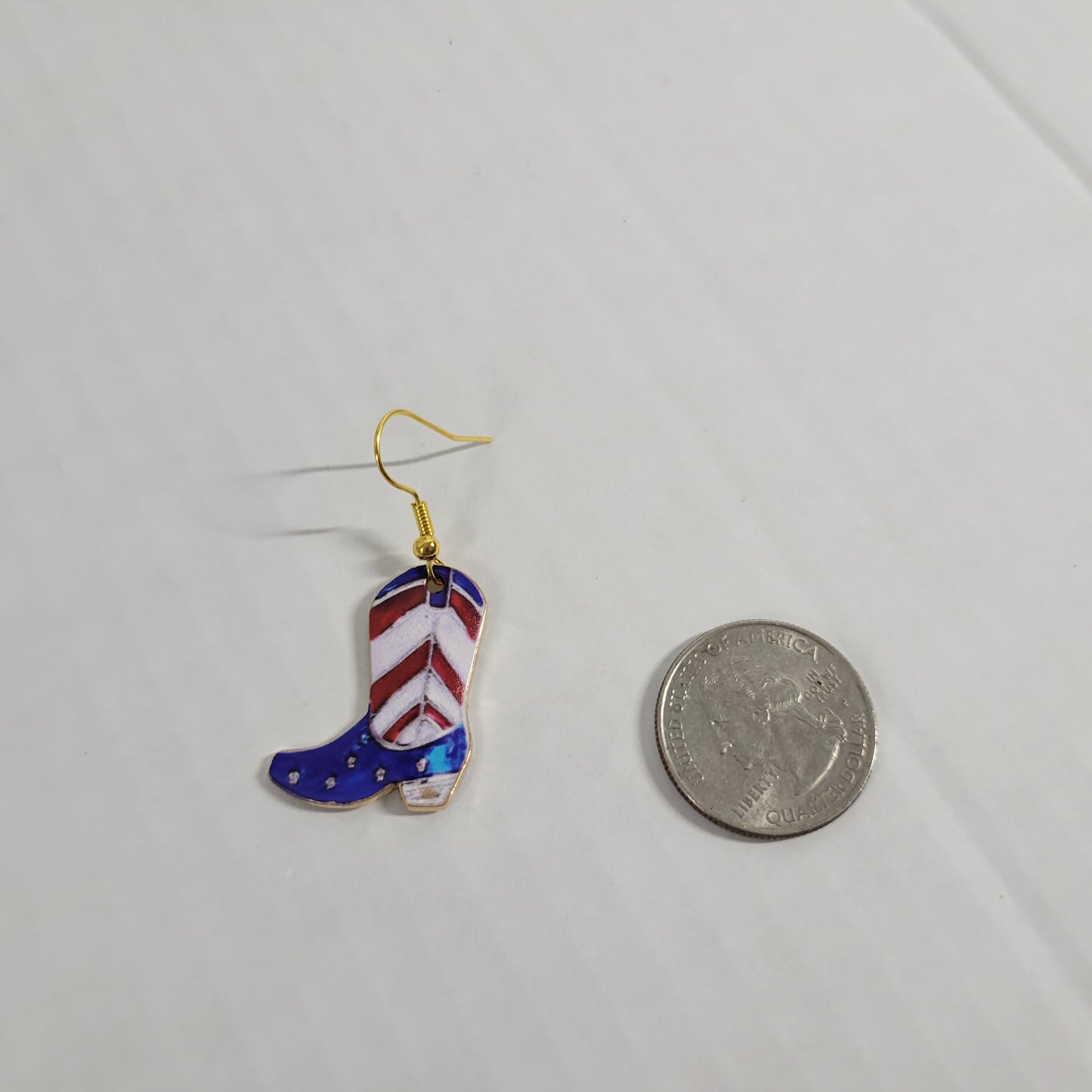 4th of July Patriotic Western Dangle Earrings Gold Hook Multi Color Rodeo E15E