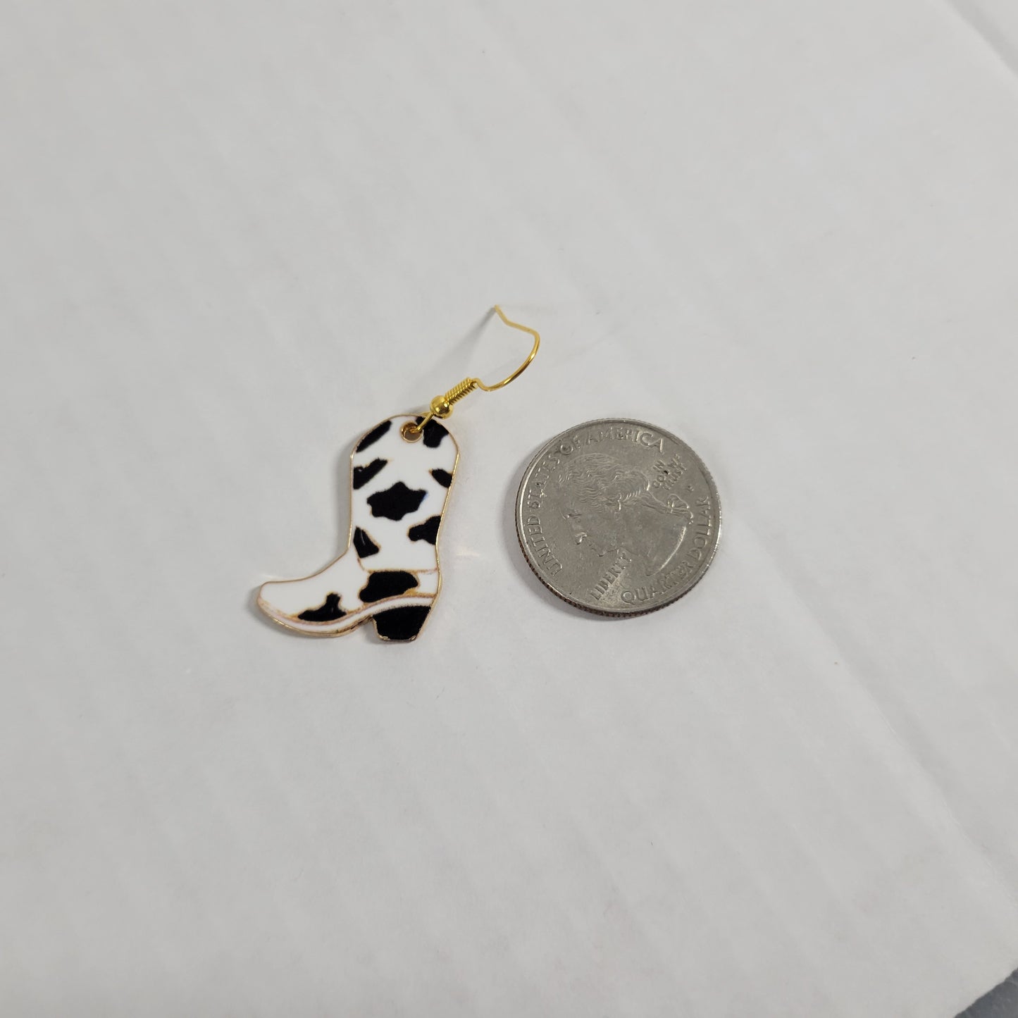 Cowgirl Boot Cow Print Dangle Earrings Black White Western Drop E18E