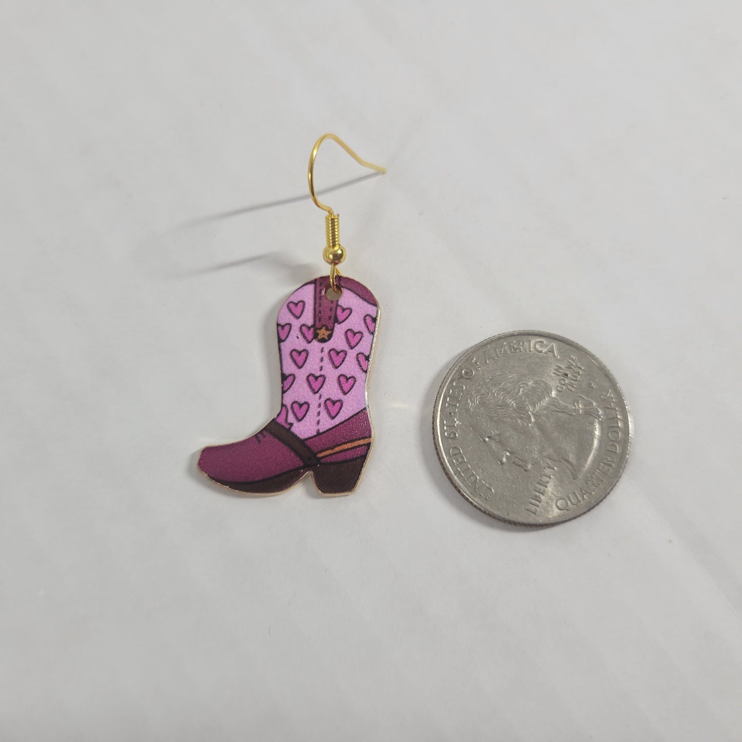 Valentine Pink Heart Cowboy Boot Dangle Earrings Western Rodeo Jewelry New E31E