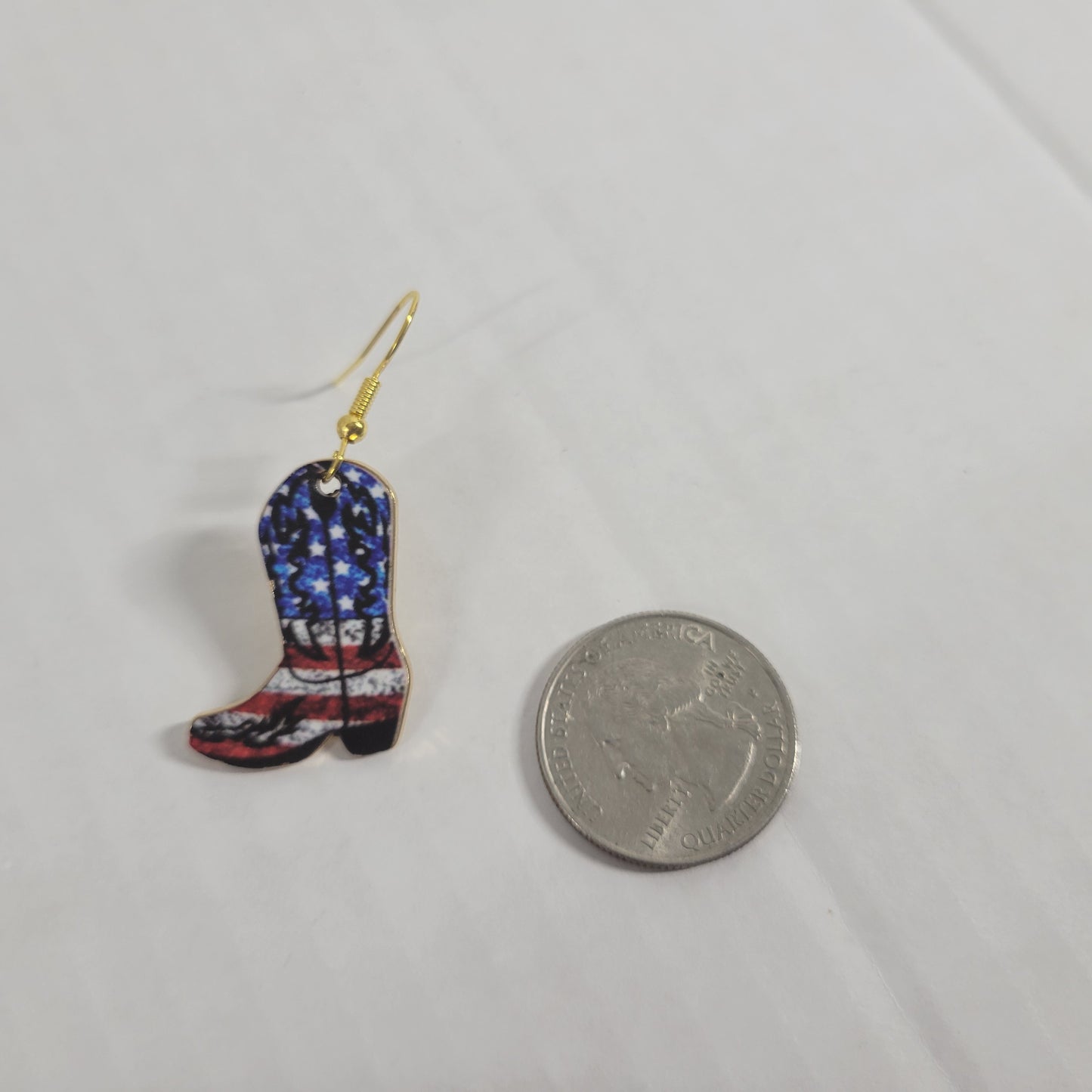 4th of July Stars Stripes Dangle Earrings Red White Blue Western Rodeo E32E