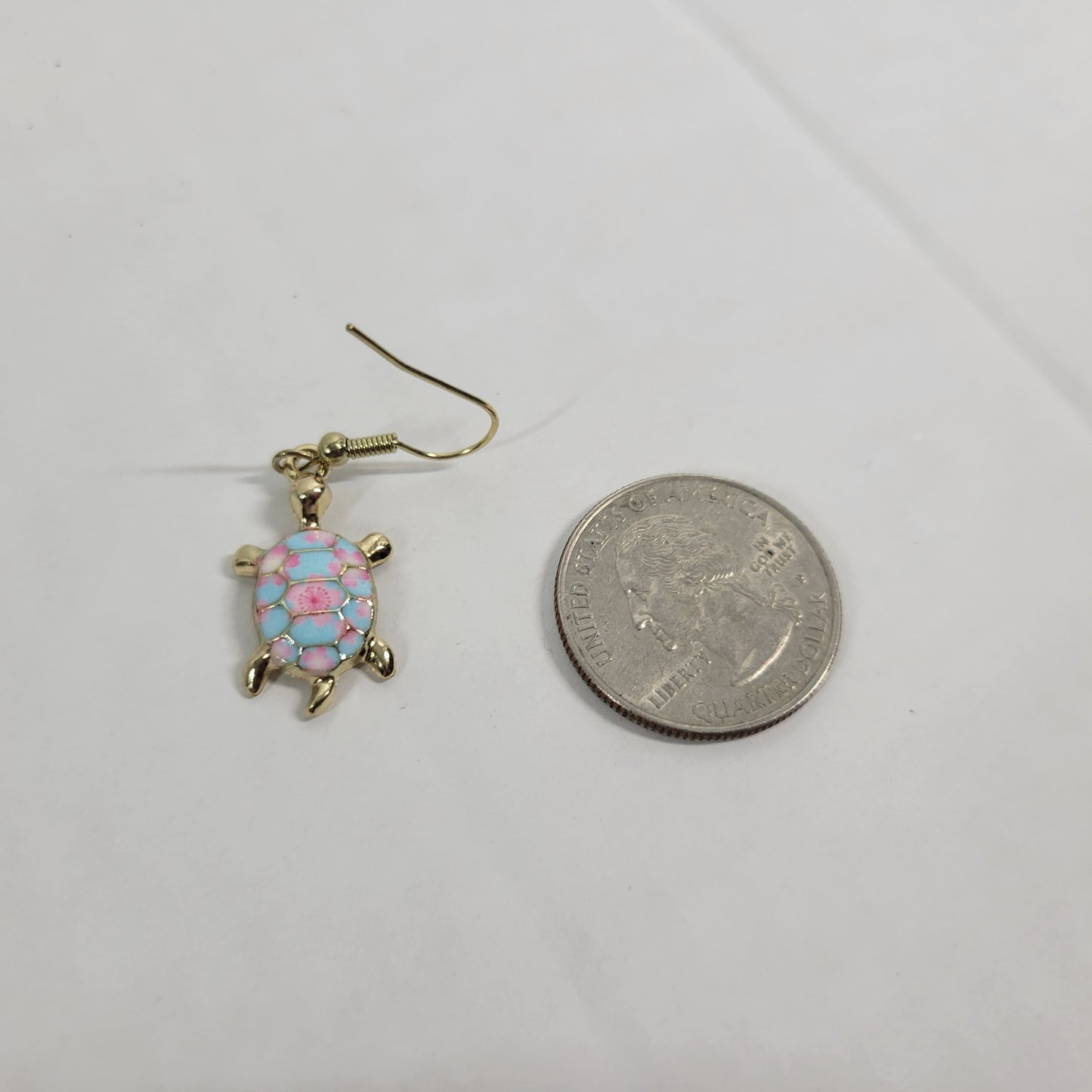 Turtle Dangle Drop Earrings Women Pink Blue Zinc Alloy Gold Tone Hooks E74E