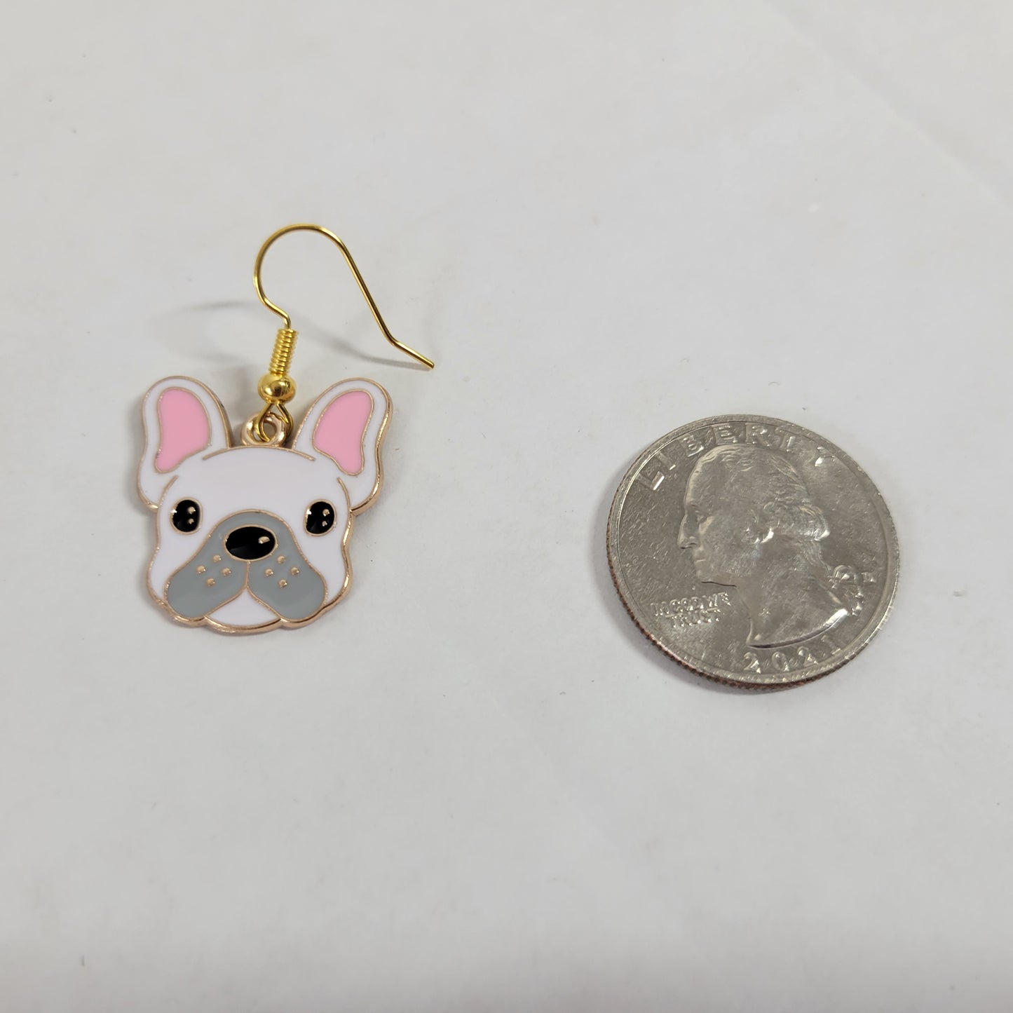 White French Bulldog Enamel Dangle Earrings Cute Frenchie Dog Gift E130E