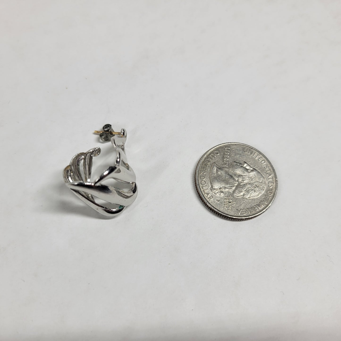 Vintage Silver Tone Openwork Swirl J Hoop Post Earrings Abstract Cutout E134E