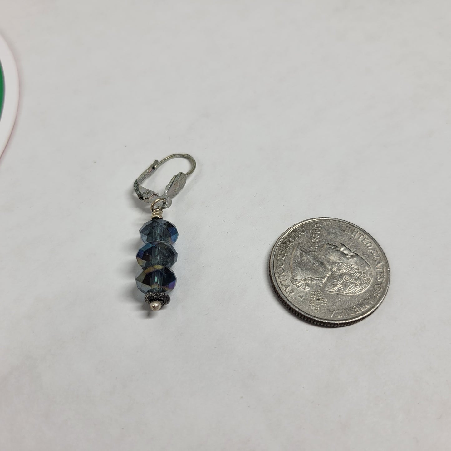 Vintage Iridescent Blue Crystal Bead Dangle Earrings Aurora Borealis E138E