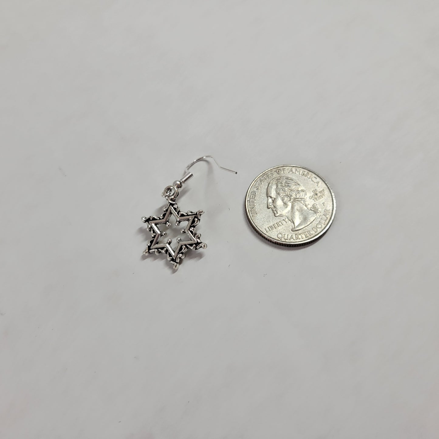 Silver Star of David Dangle Earrings Judaica Hanukkah Snowflake Jewelry E147E