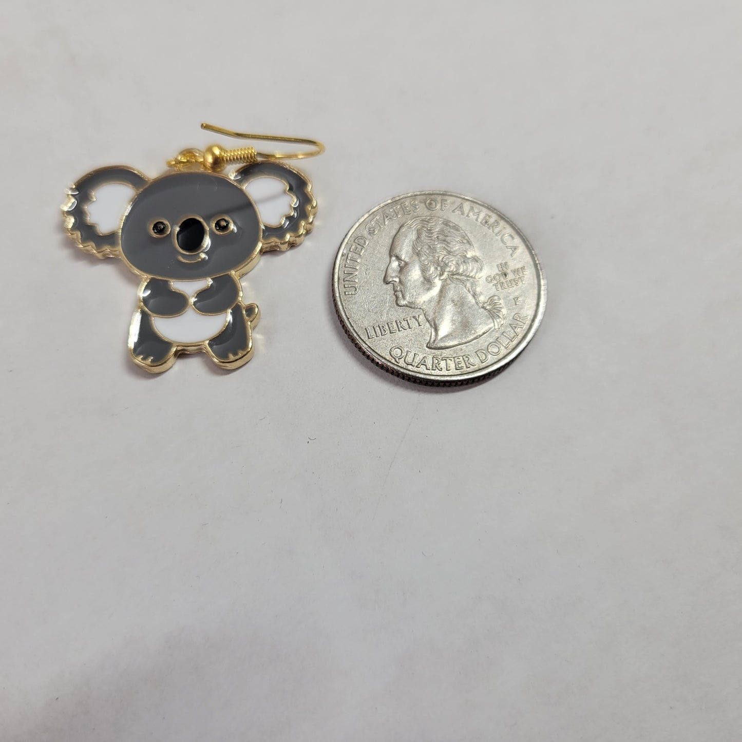 Cute Enamel Koala Bear Drop Earrings Gold Tone Wire Hooks Animal Jewelry E150E