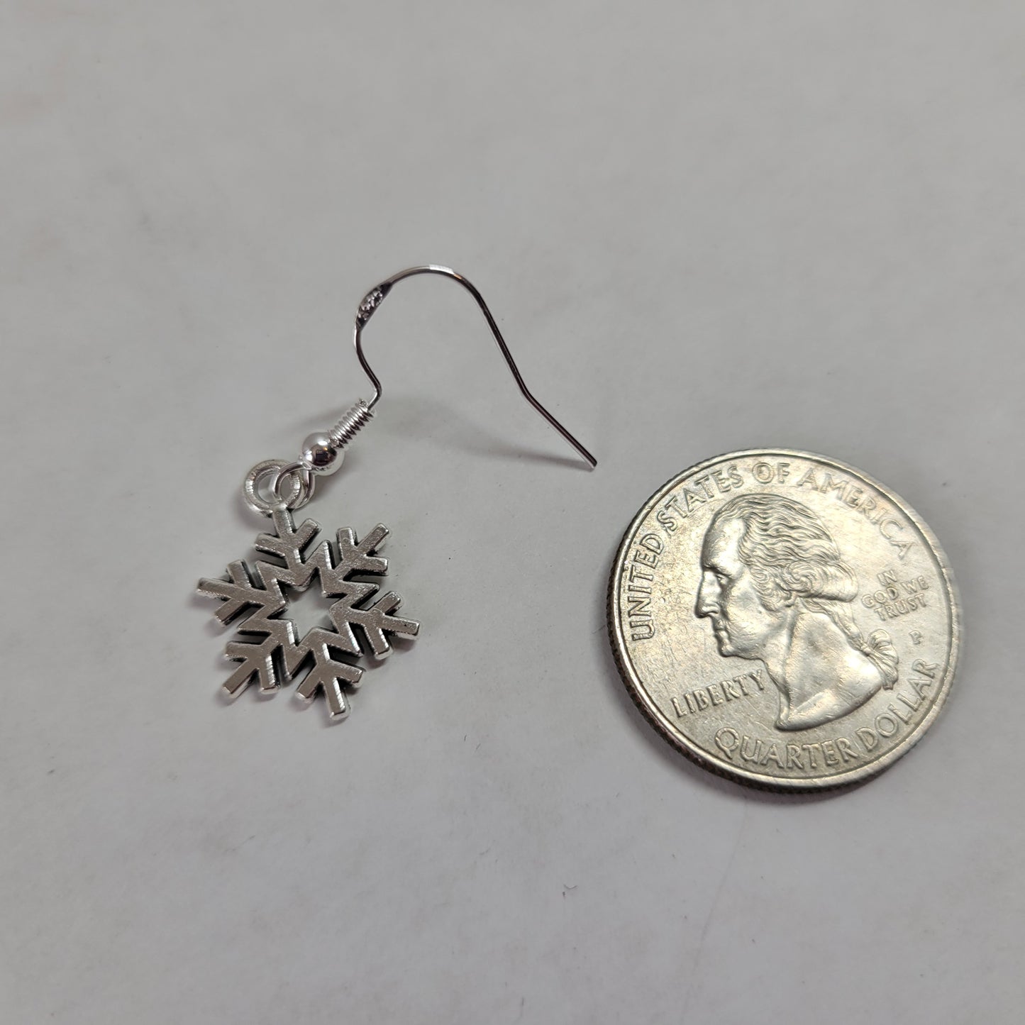 Silver Snowflake Drop Earrings Wire Hook Winter Christmas Holiday Charm E153E