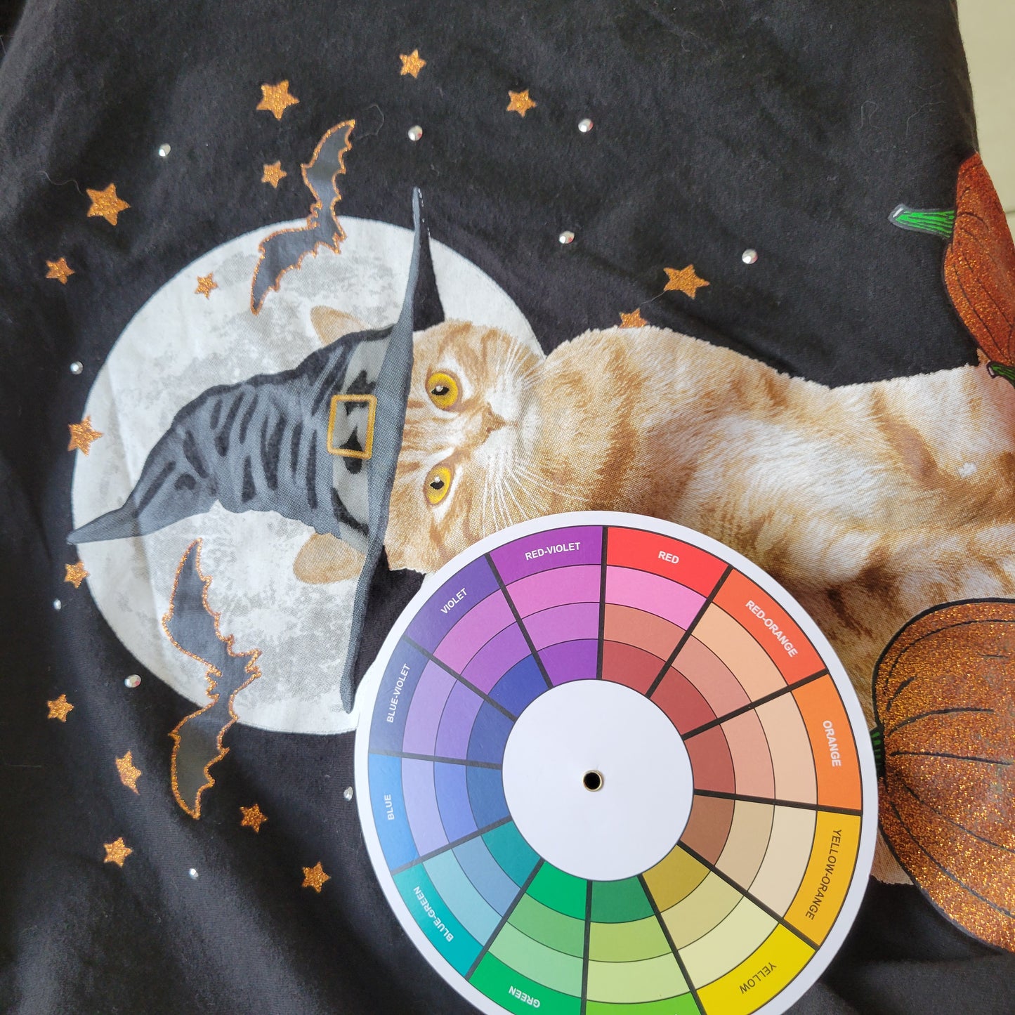 Celebrate Halloween Tee 2X Black Long Sleeve Cotton Glitter Witch Cat BLA60E