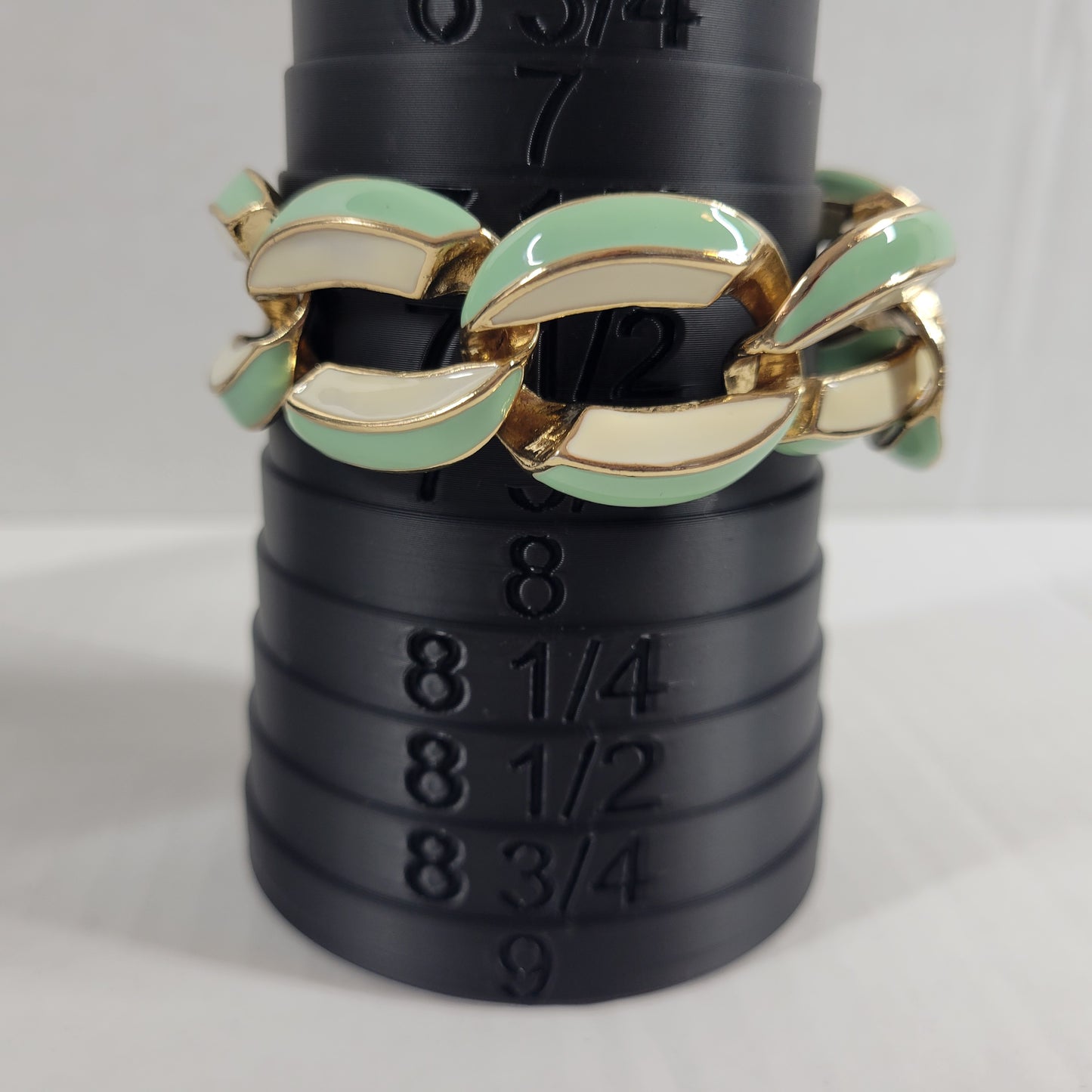 Chunky Gold Tone Chain Link Bracelet Mint Green Cream Enamel Adjustable B16E
