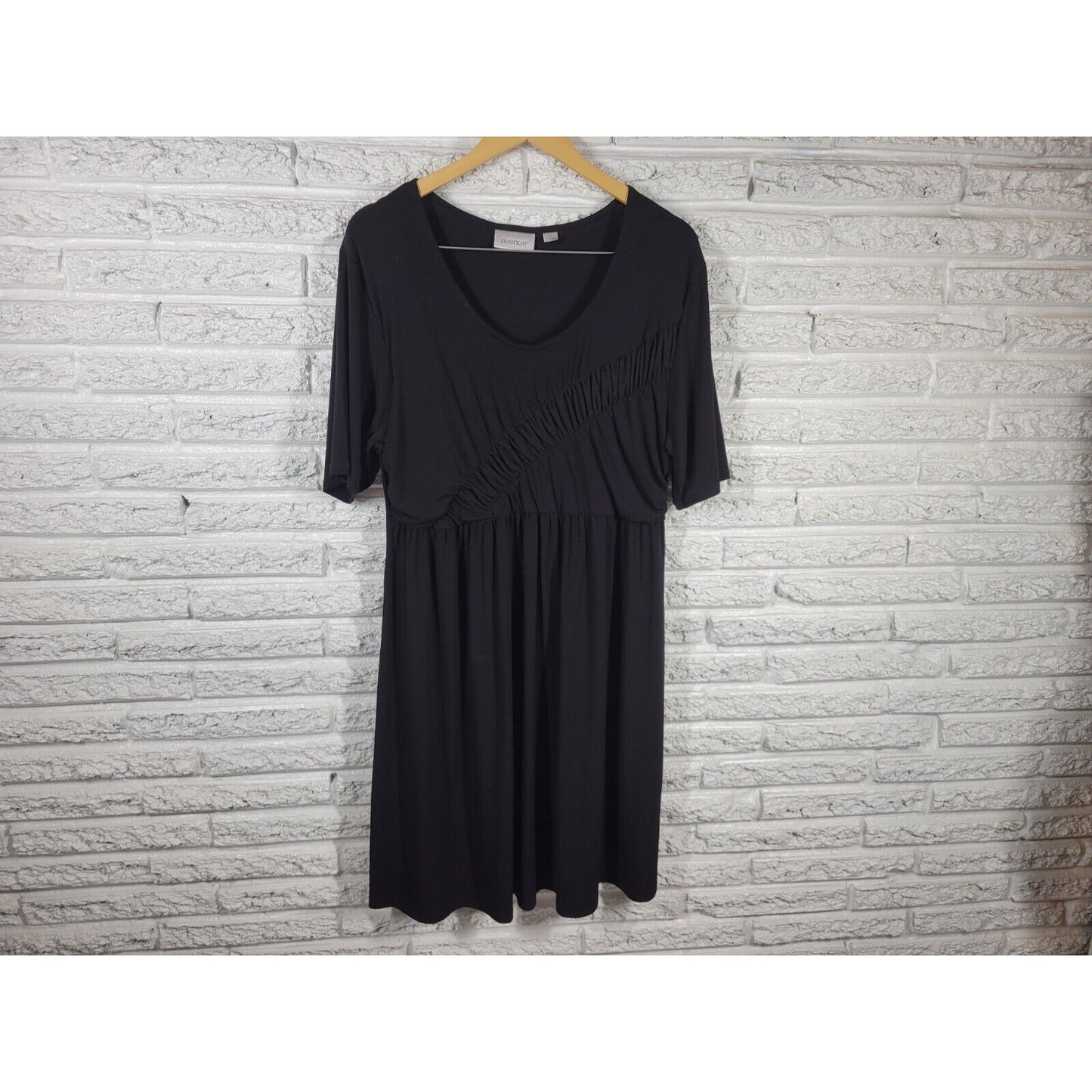 Avenue Womens Dress 18 20 Plus Short Sleeve Sheath Black Poly Blend Casual