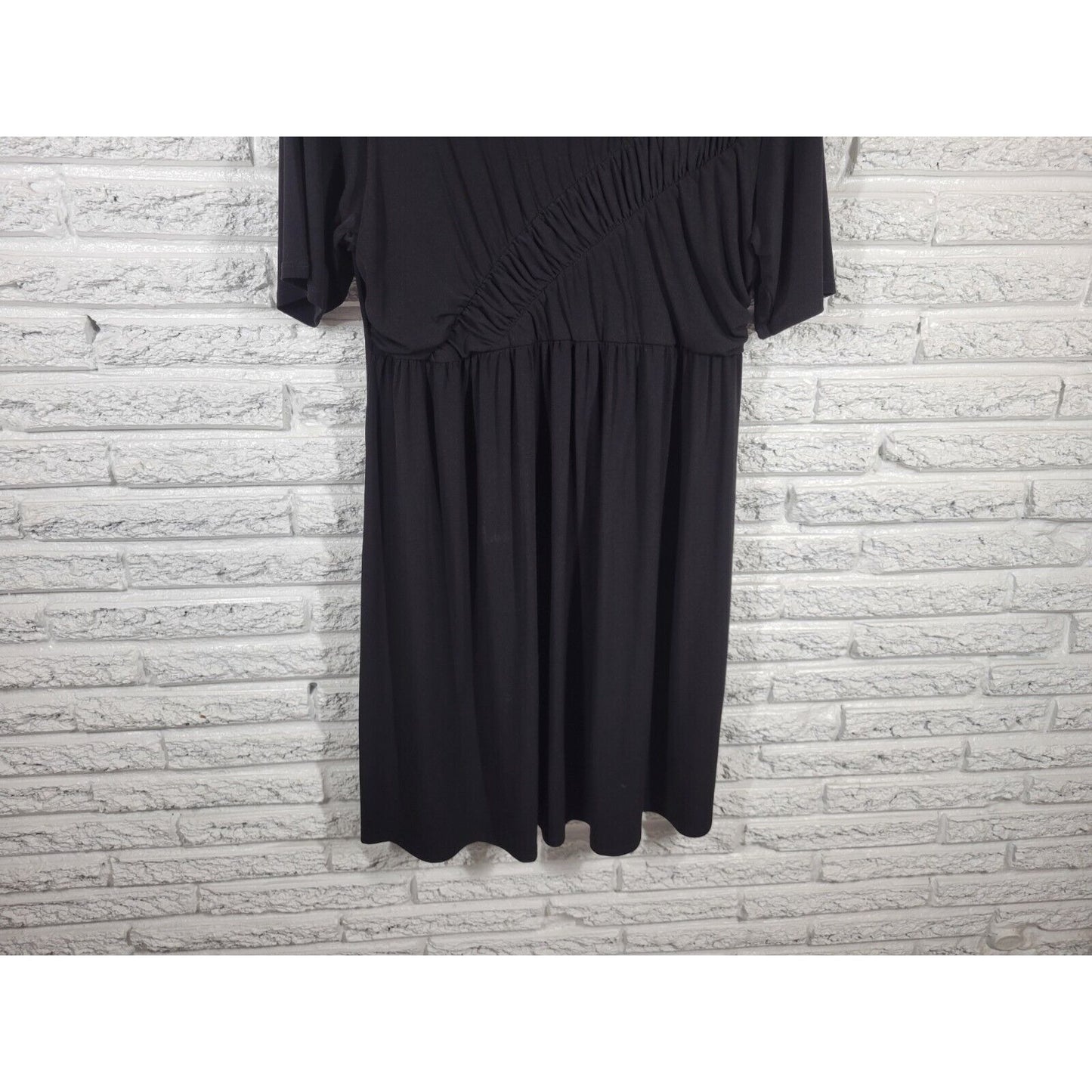 Avenue Womens Dress 18 20 Plus Short Sleeve Sheath Black Poly Blend Casual