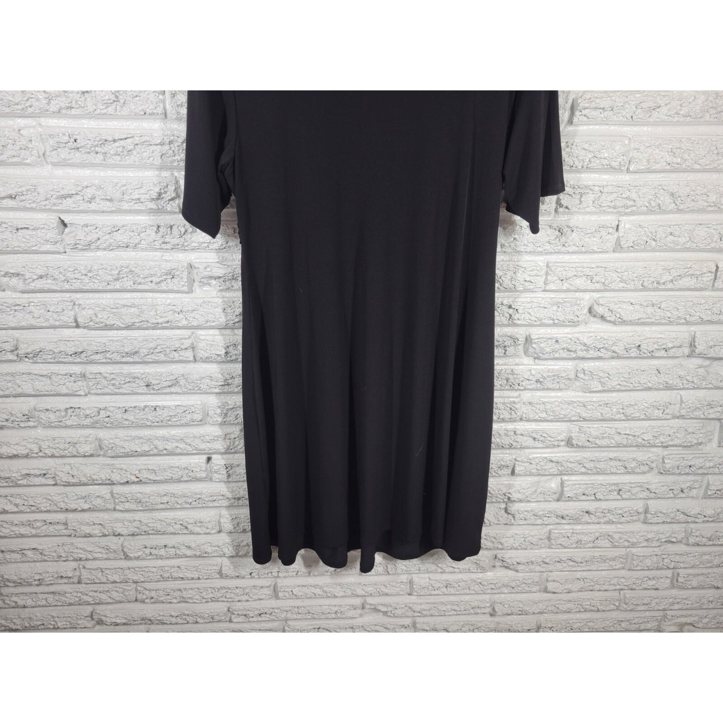 Avenue Womens Dress 18 20 Plus Short Sleeve Sheath Black Poly Blend Casual