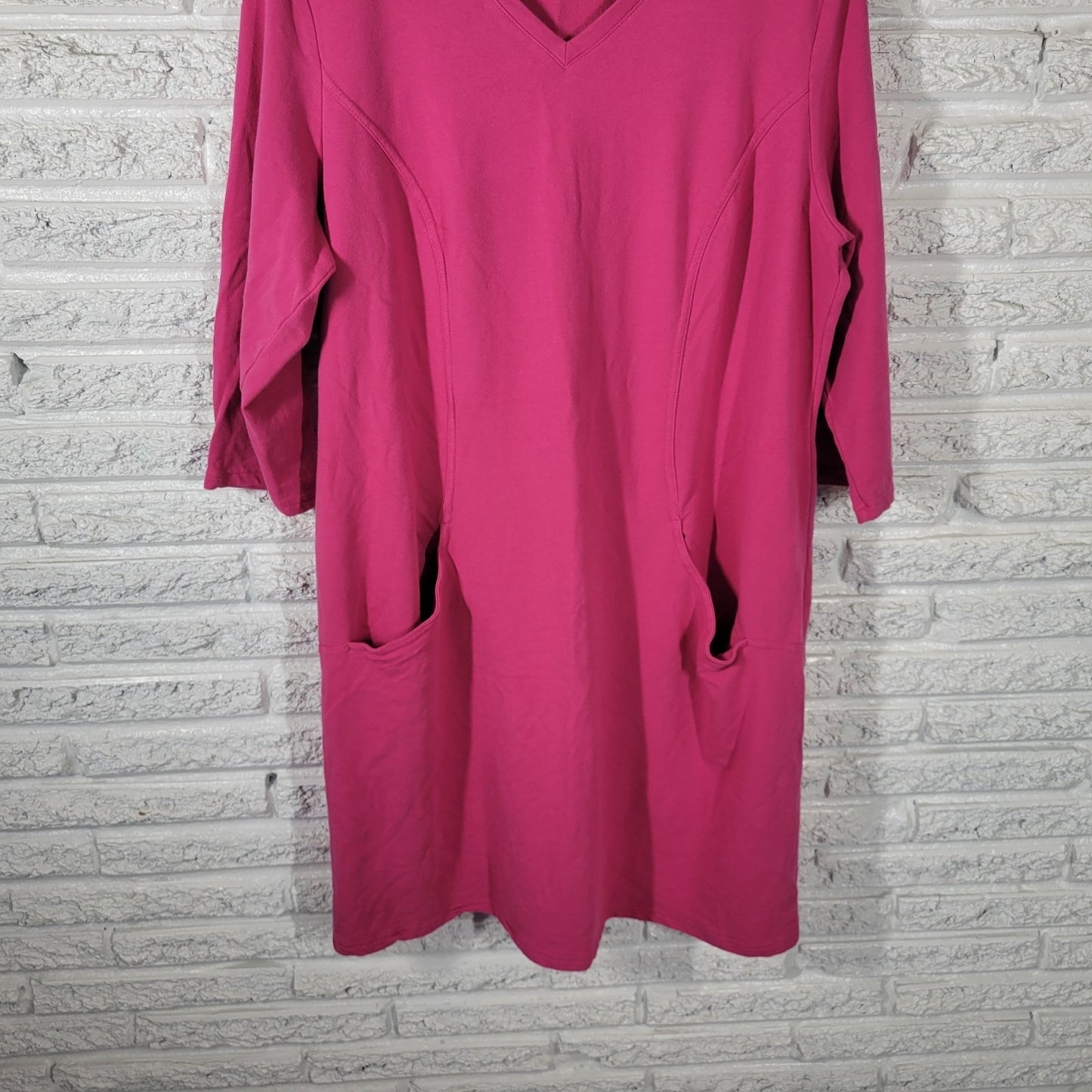 Denim Co QVC Womens Swim Coverup 1X Plus 3/4 Sleeve Pink Pullover Pockets Comfy