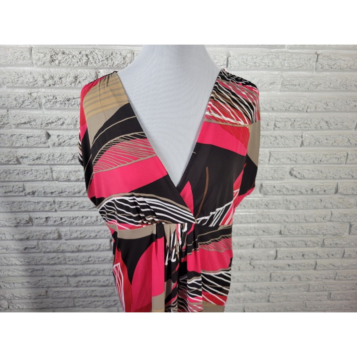 Worthington Womens Top 1X Plus Cap Sleeve Pink Geometric Poly Blend Office