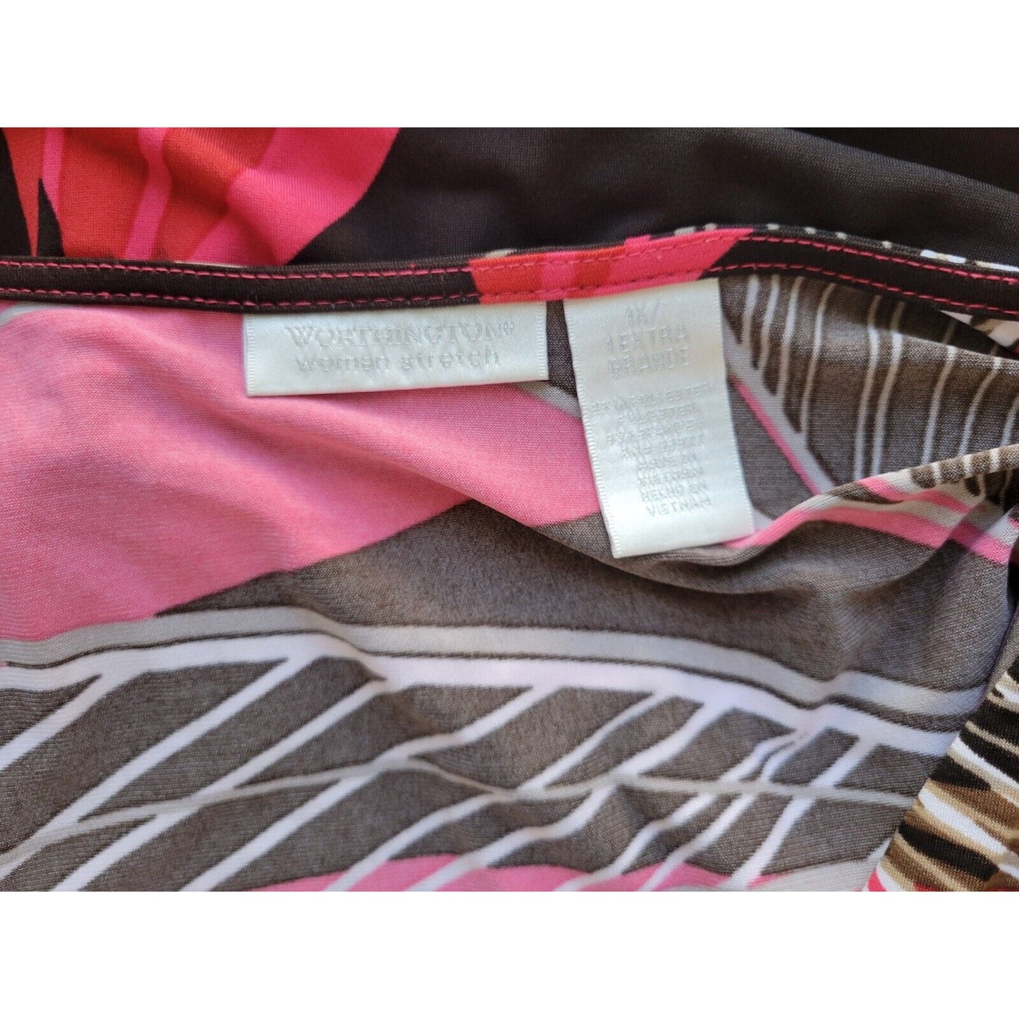 Worthington Womens Top 1X Plus Cap Sleeve Pink Geometric Poly Blend Office