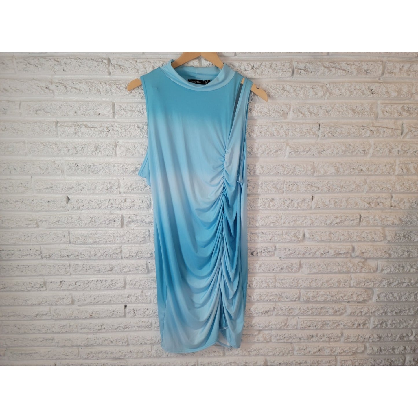 Boohoo Womens Dress 20 22 Plus Sleeveless Mini Pull On Blue Cut Out Casual Slit