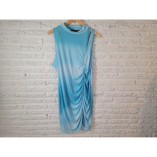 Boohoo Womens Dress 20 22 Plus Sleeveless Mini Pull On Blue Cut Out Casual Slit