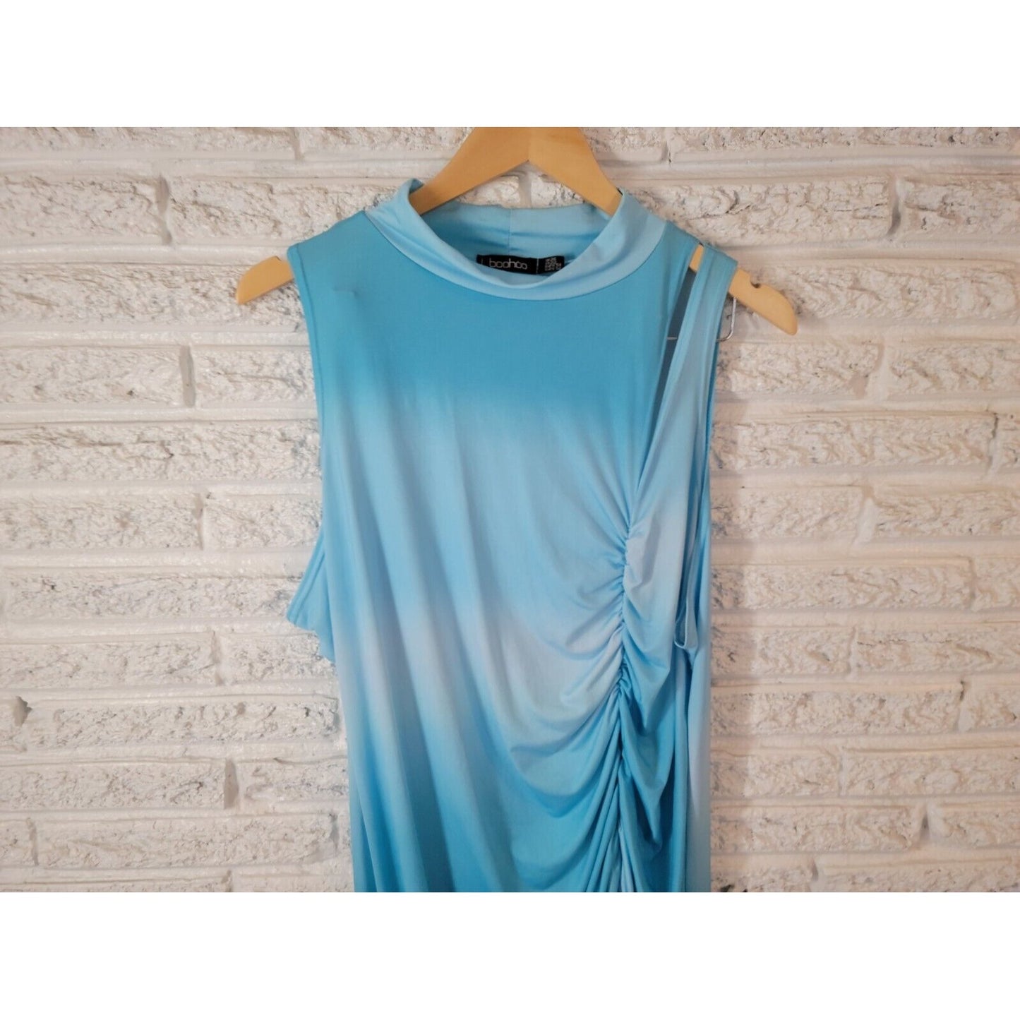 Boohoo Womens Dress 20 22 Plus Sleeveless Mini Pull On Blue Cut Out Casual Slit