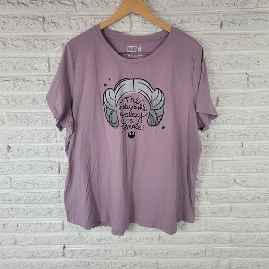 Marvel Womens Top 3X Plus Tee Purple Leia Graphic Future of Galaxy is Female