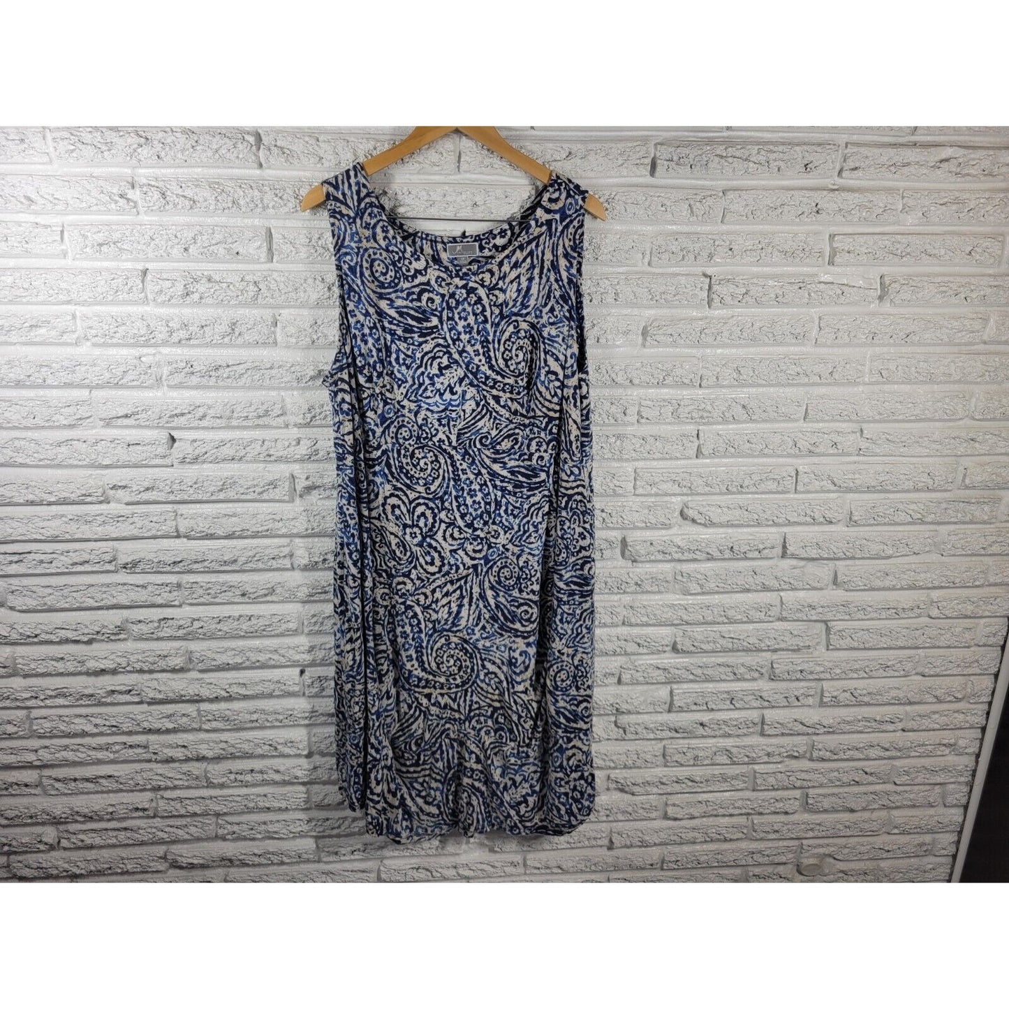 JM Collection Womens Dress 2X Shift Sleeveless Blue Paisley Casual Rayon Blend