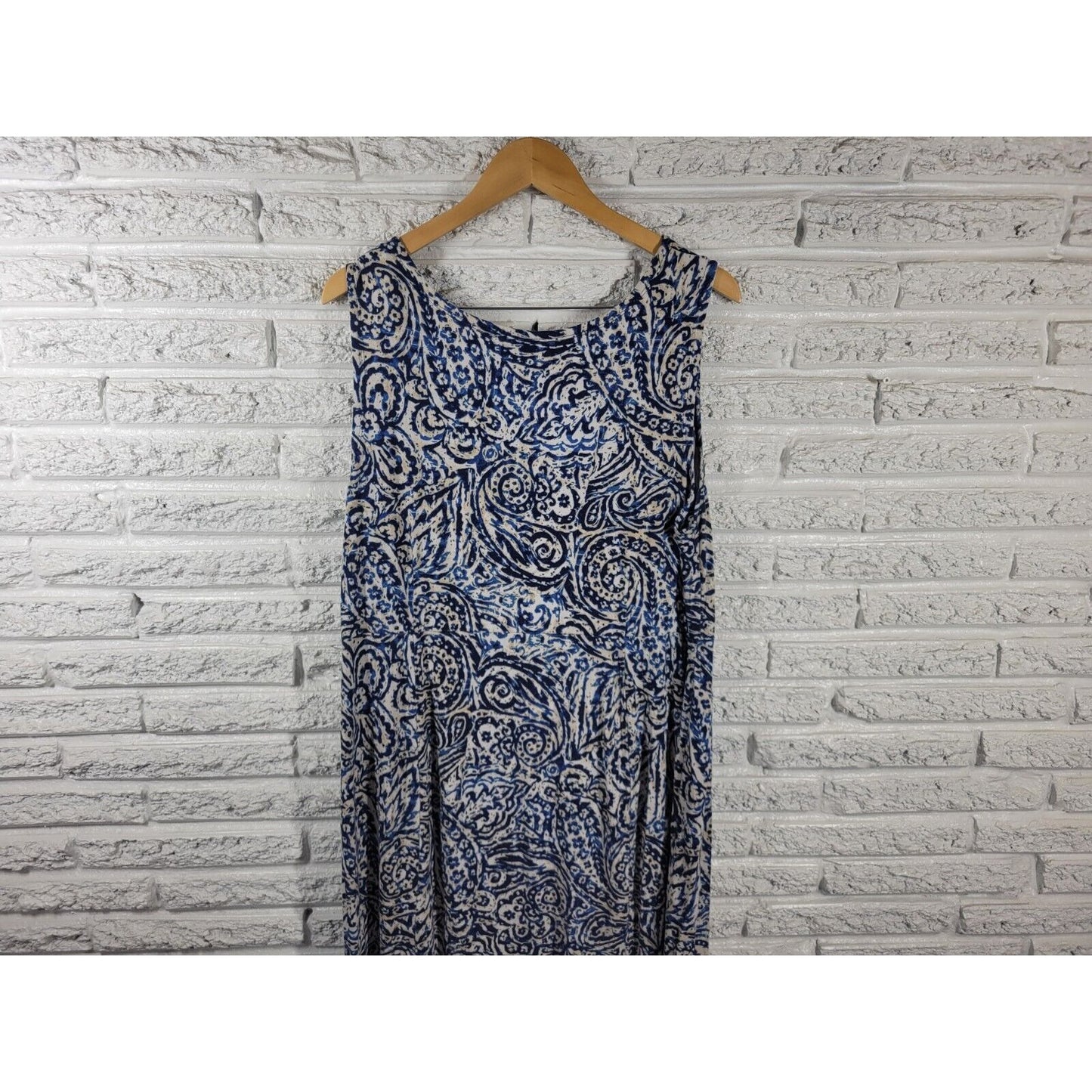 JM Collection Womens Dress 2X Shift Sleeveless Blue Paisley Casual Rayon Blend