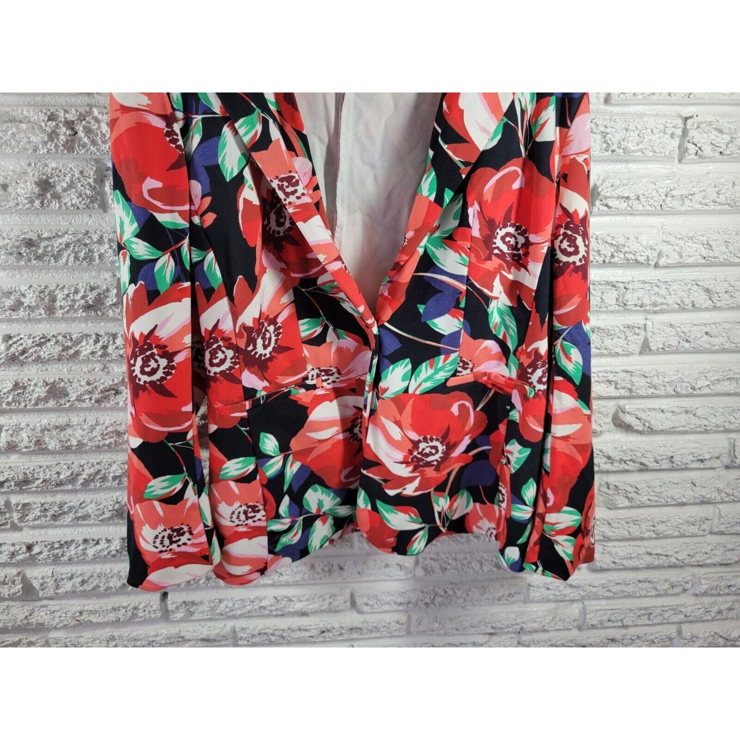 Simply Emma Womens Jacket 2X Blazer Red Floral One Button Pockets Career Casual