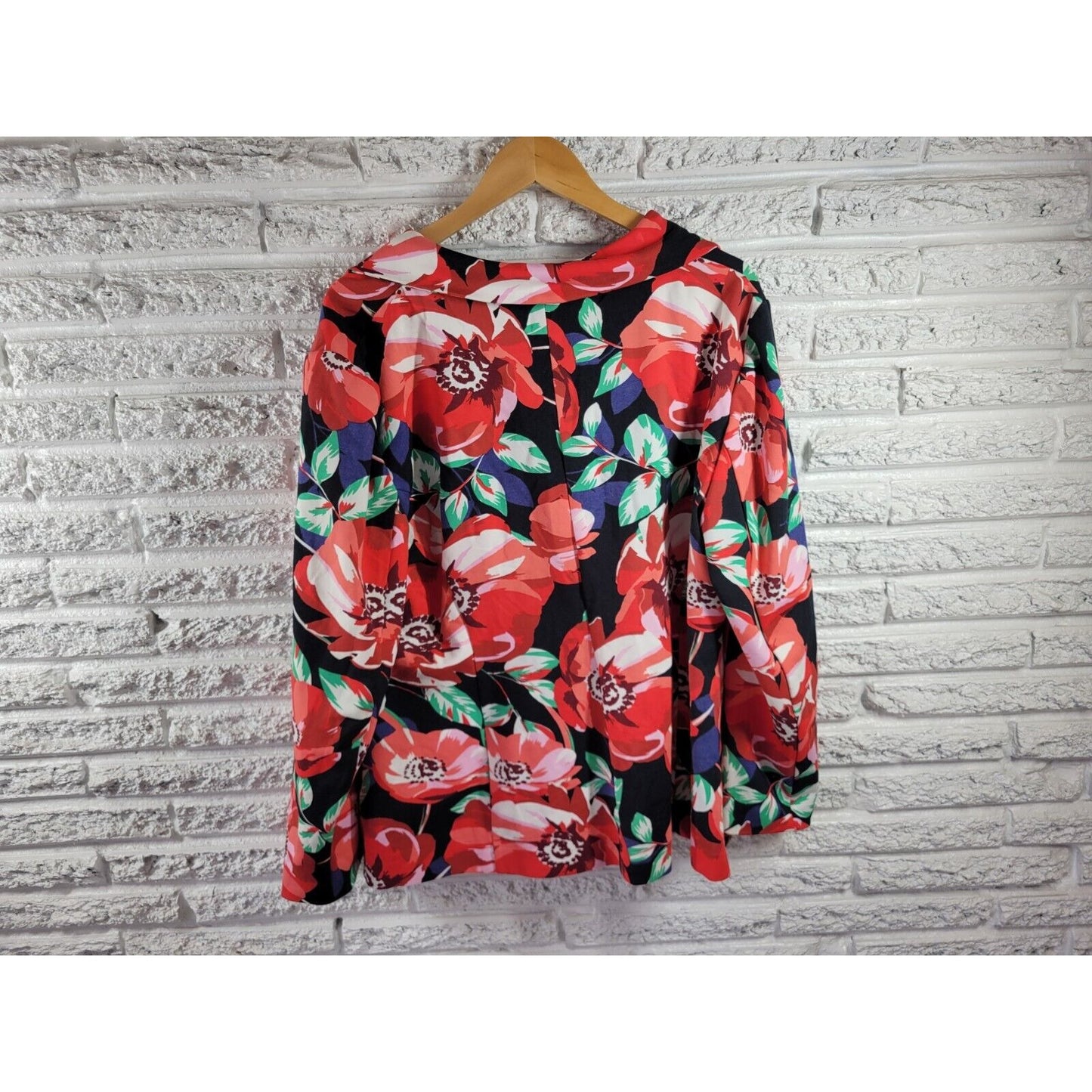 Simply Emma Womens Jacket 2X Blazer Red Floral One Button Pockets Career Casual