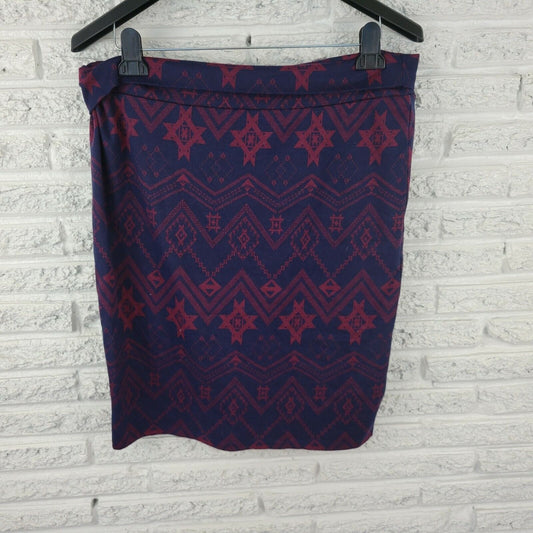 Lularoe Womens Skirt 3XL Plus Cassie Blue Geometric Tribal Pull On Pencil Draped