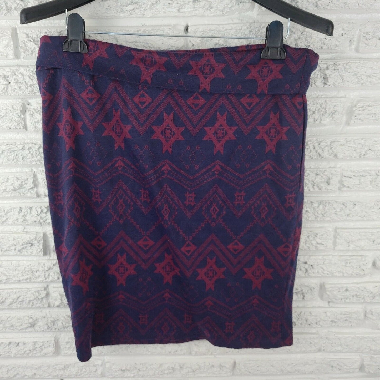 Lularoe Womens Skirt 3XL Plus Cassie Blue Geometric Tribal Pull On Pencil Draped