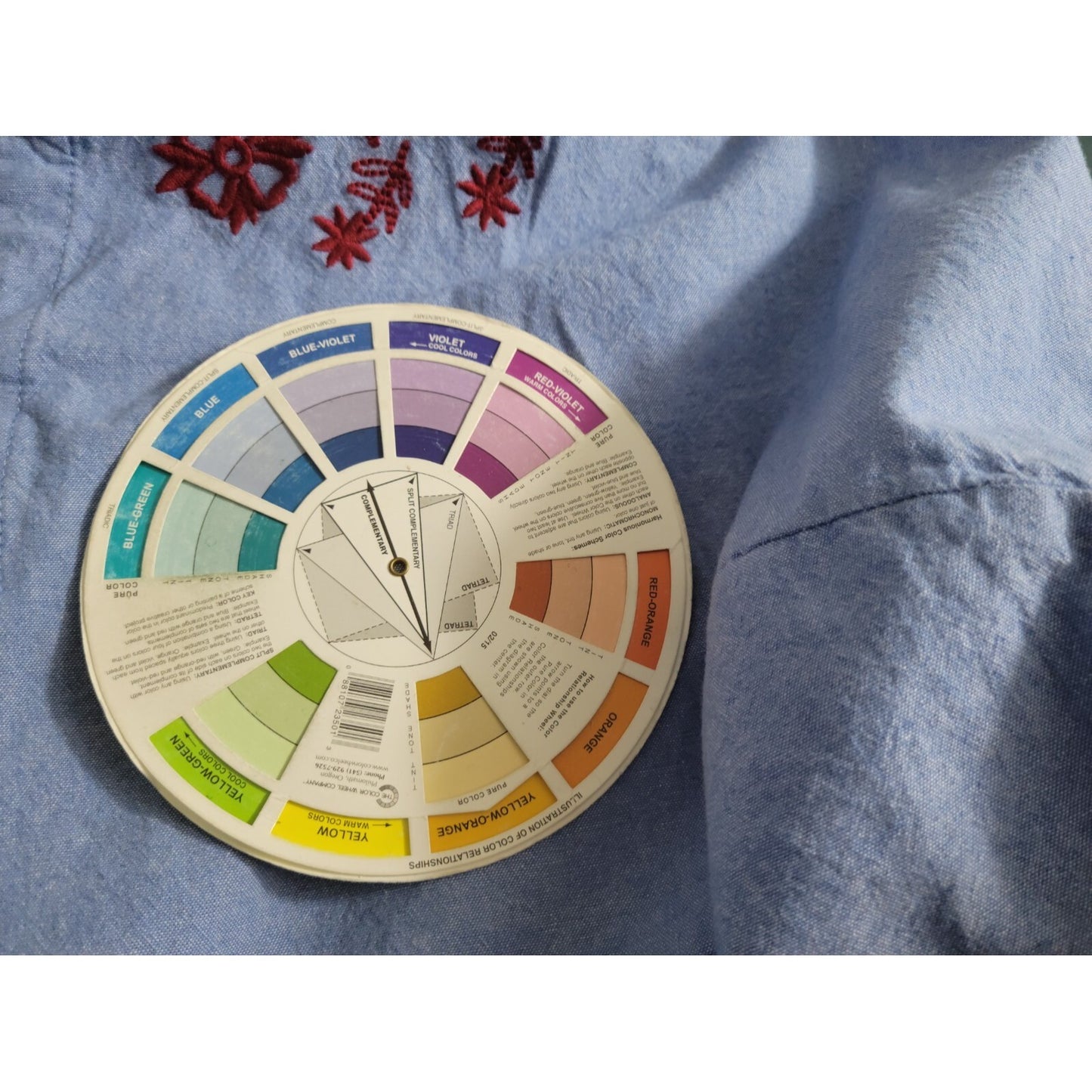 Lane Bryant Womens Top 22 Plus 3/4 Split Sleeve Blue Denim Embroider Lightweight