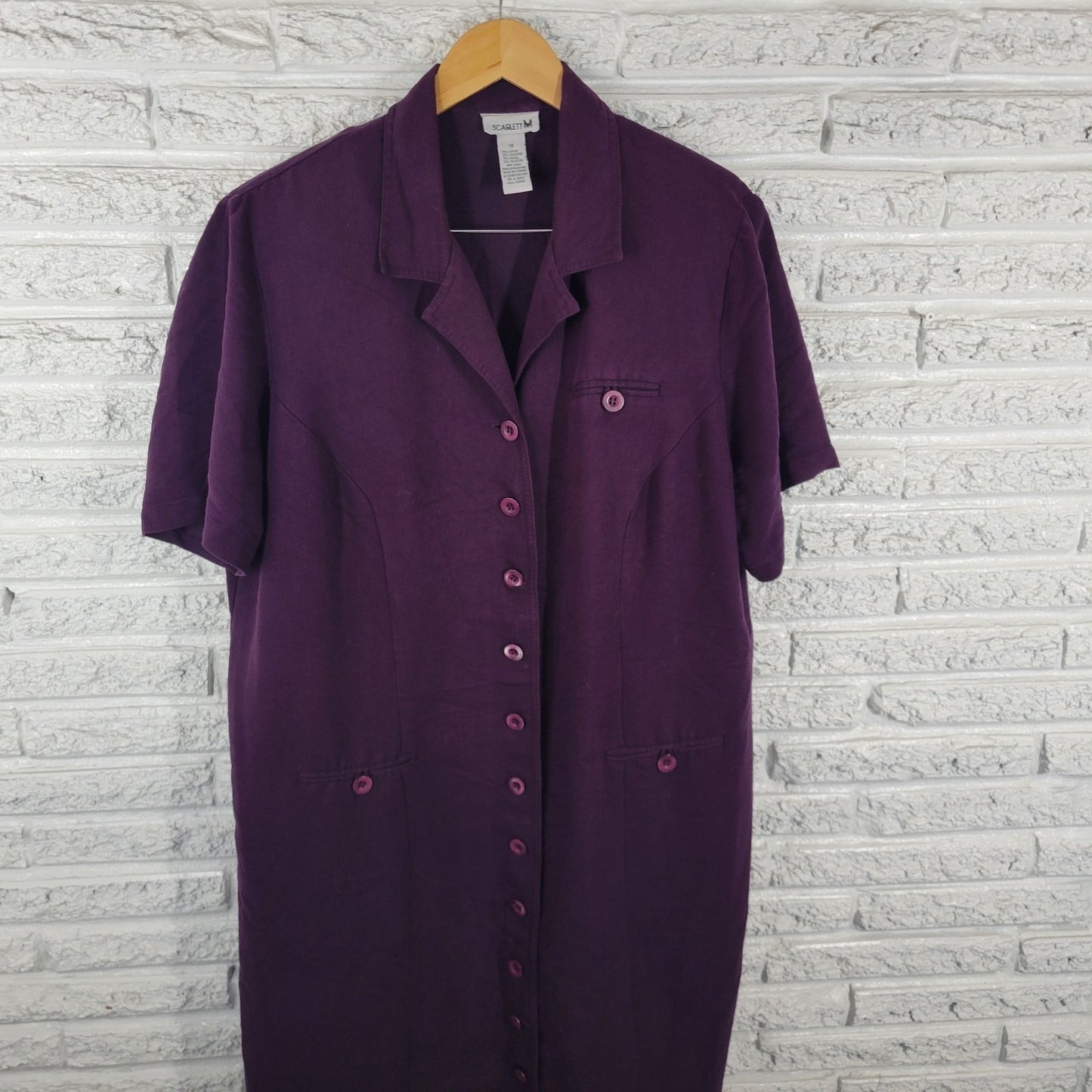 Scarlett M Womens Dress 18 Plus Short Sleeve Shoulder Pads Button Up Career