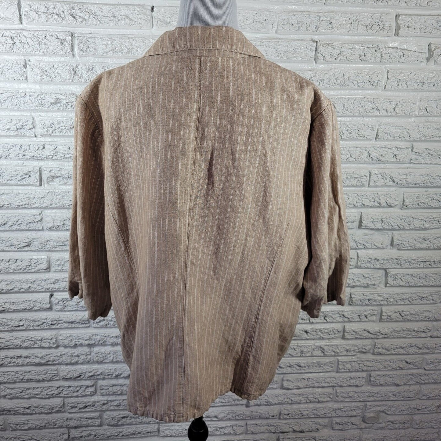 Maggie Barnes Womens Jacket 2X Blazer Tan Stripe Embroidered Lined Lightweight