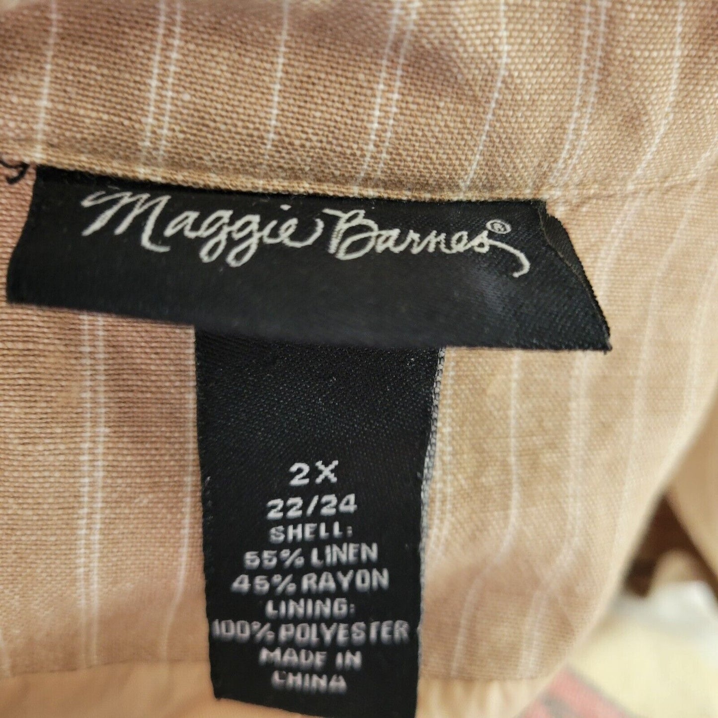 Maggie Barnes Womens Jacket 2X Blazer Tan Stripe Embroidered Lined Lightweight