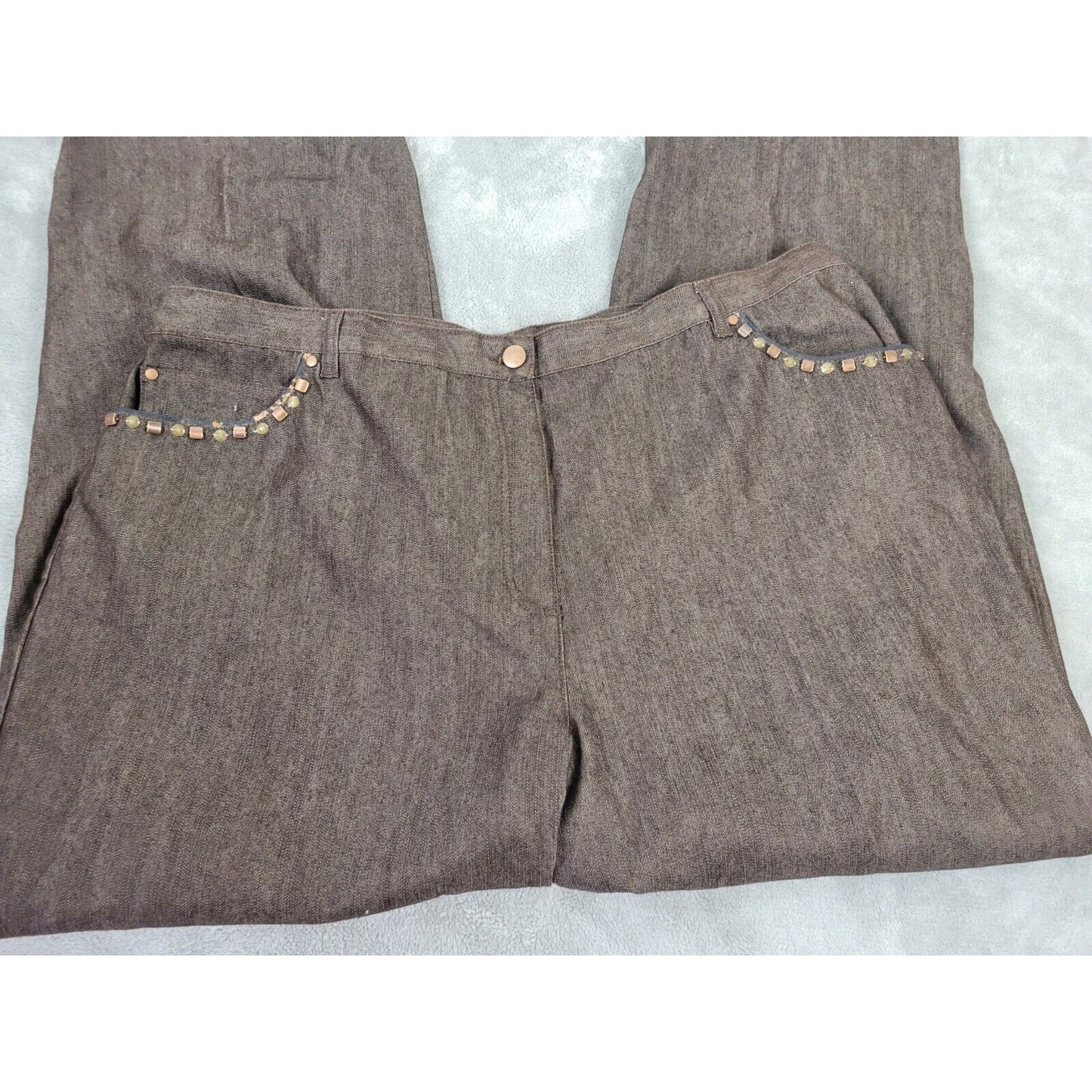 Ruby Rd Womens Pants 22W Straight Leg Brown Studded Comfort Waist Pockets