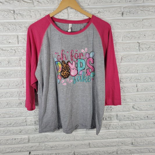 Easter Womens Top Extra Large XL Tee 3/4 Sleeve Oh For Peeps Sake Gray Pink