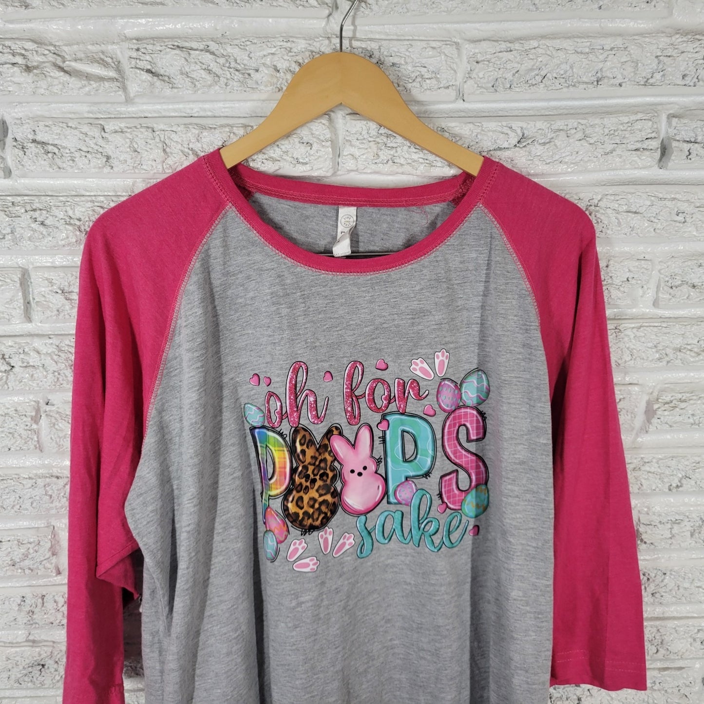 Easter Womens Top Extra Large XL Tee 3/4 Sleeve Oh For Peeps Sake Gray Pink