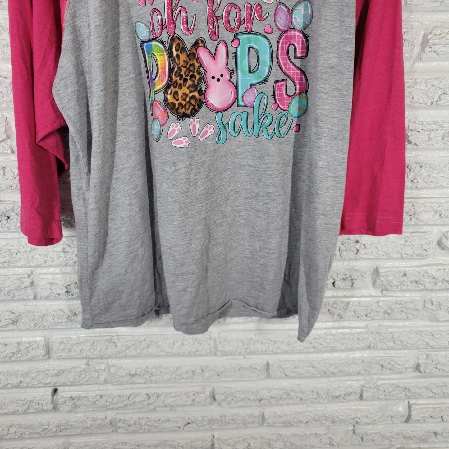 Easter Womens Top Extra Large XL Tee 3/4 Sleeve Oh For Peeps Sake Gray Pink