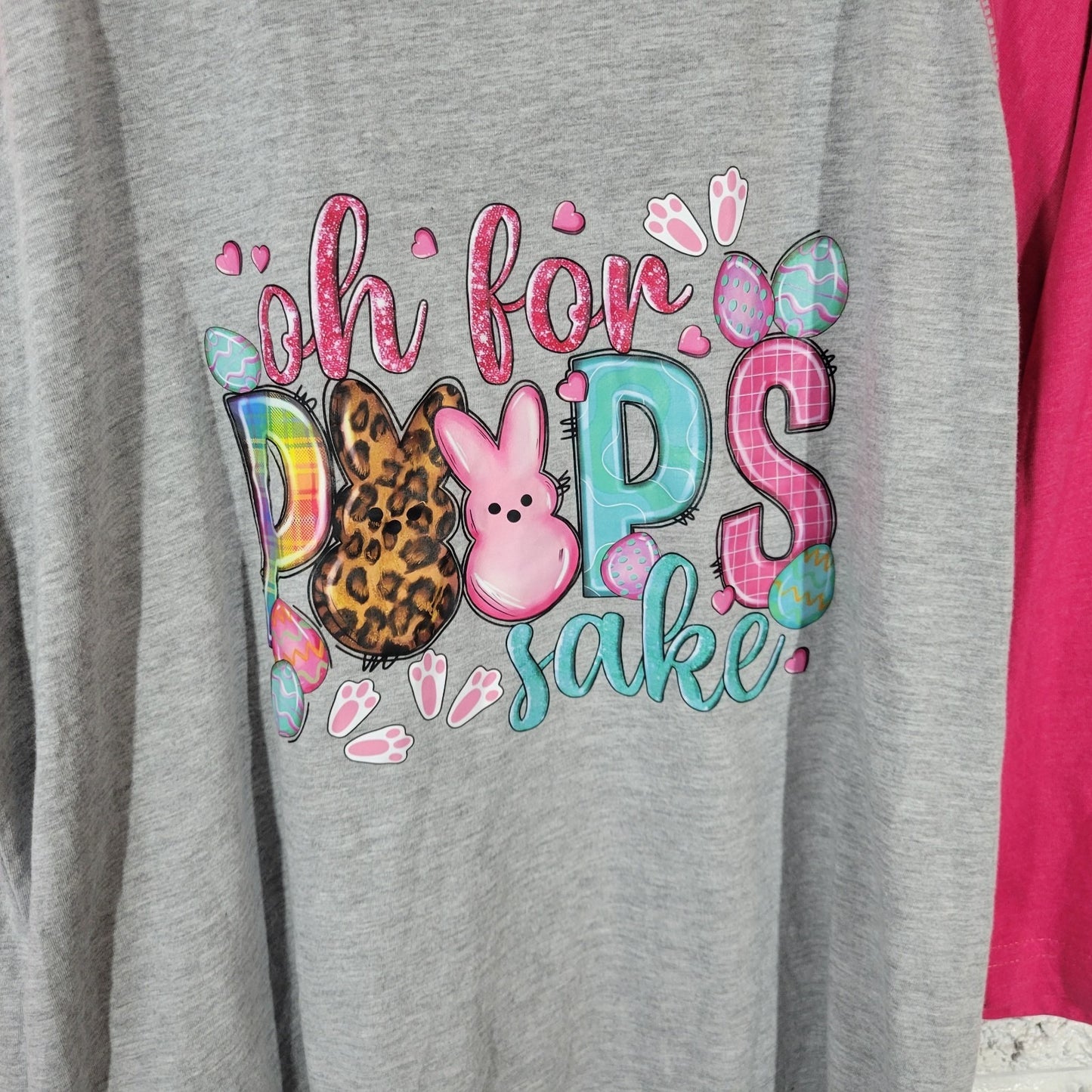 Easter Womens Top Extra Large XL Tee 3/4 Sleeve Oh For Peeps Sake Gray Pink