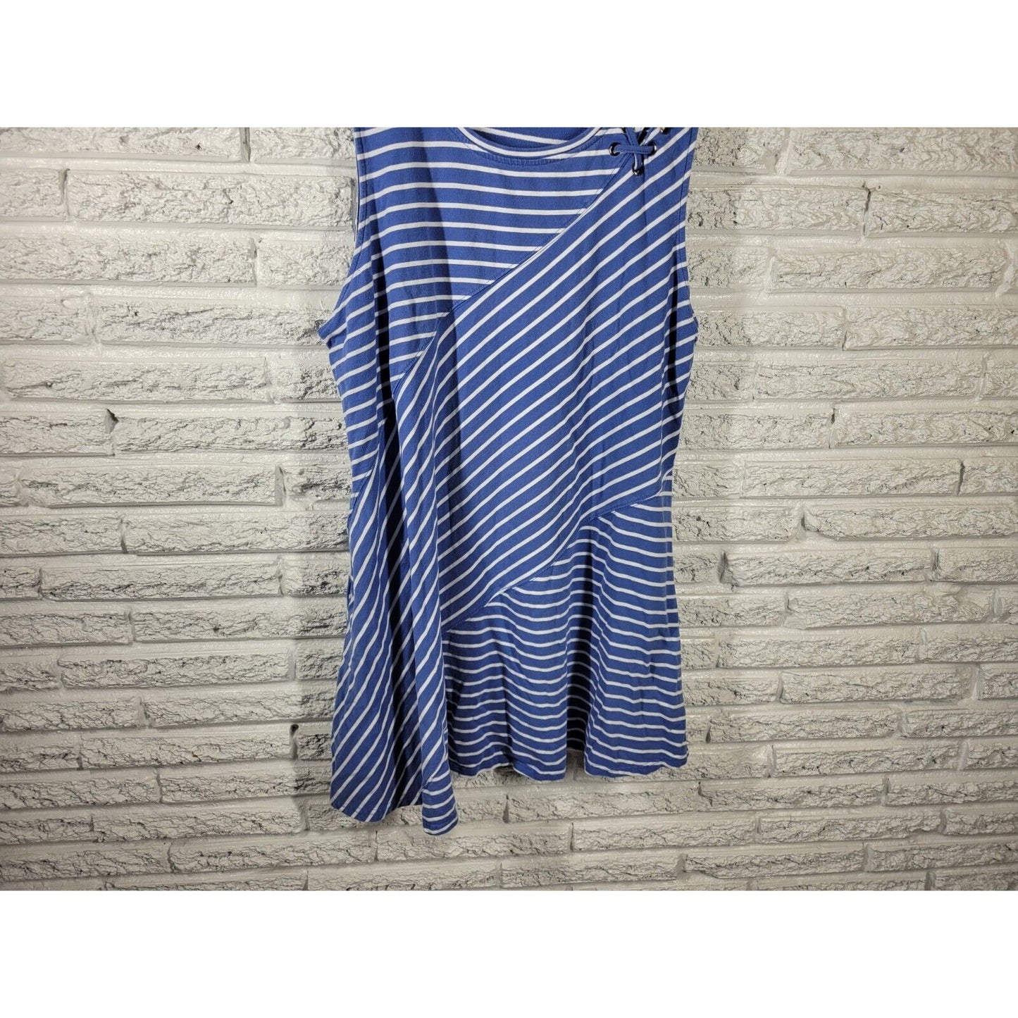 Suzanne Betro Womens Dress 2X Mini Shift Sleeveless Lace Up Shoulder Blue Stripe