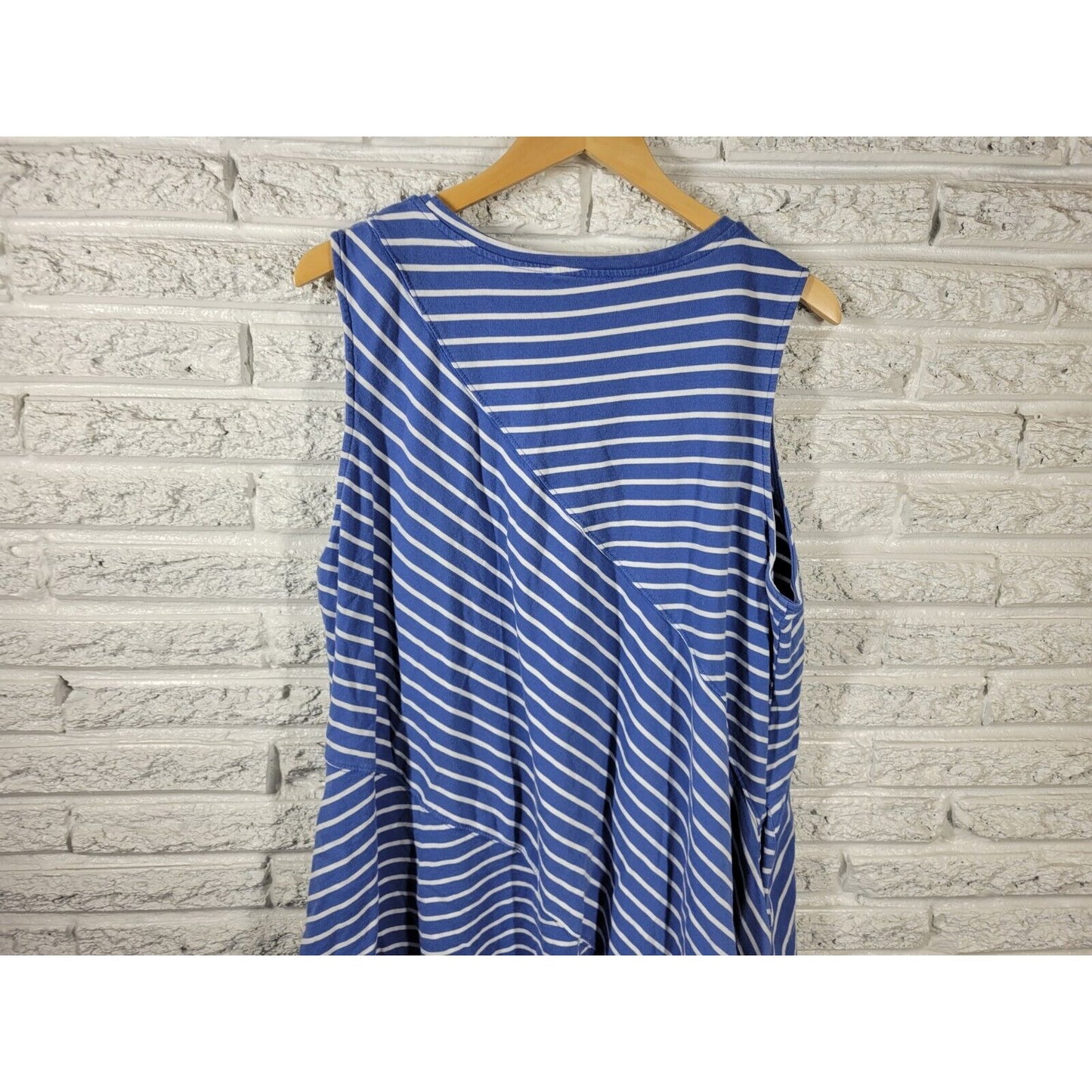 Suzanne Betro Womens Dress 2X Mini Shift Sleeveless Lace Up Shoulder Blue Stripe