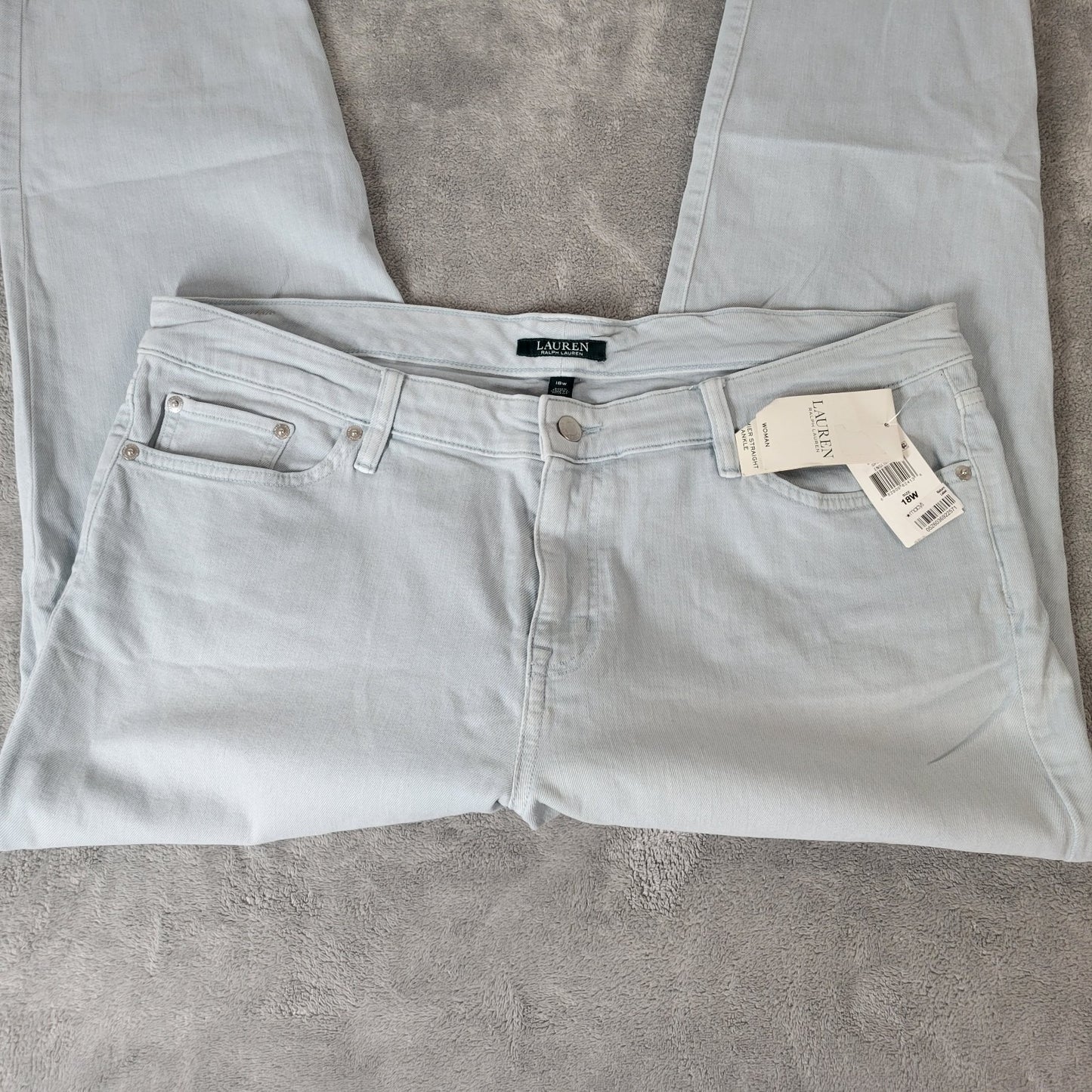 Lauren Ralph Lauren Womens Jeans 18W Plus Premier Ankle Light Blue Denim Zip Fly