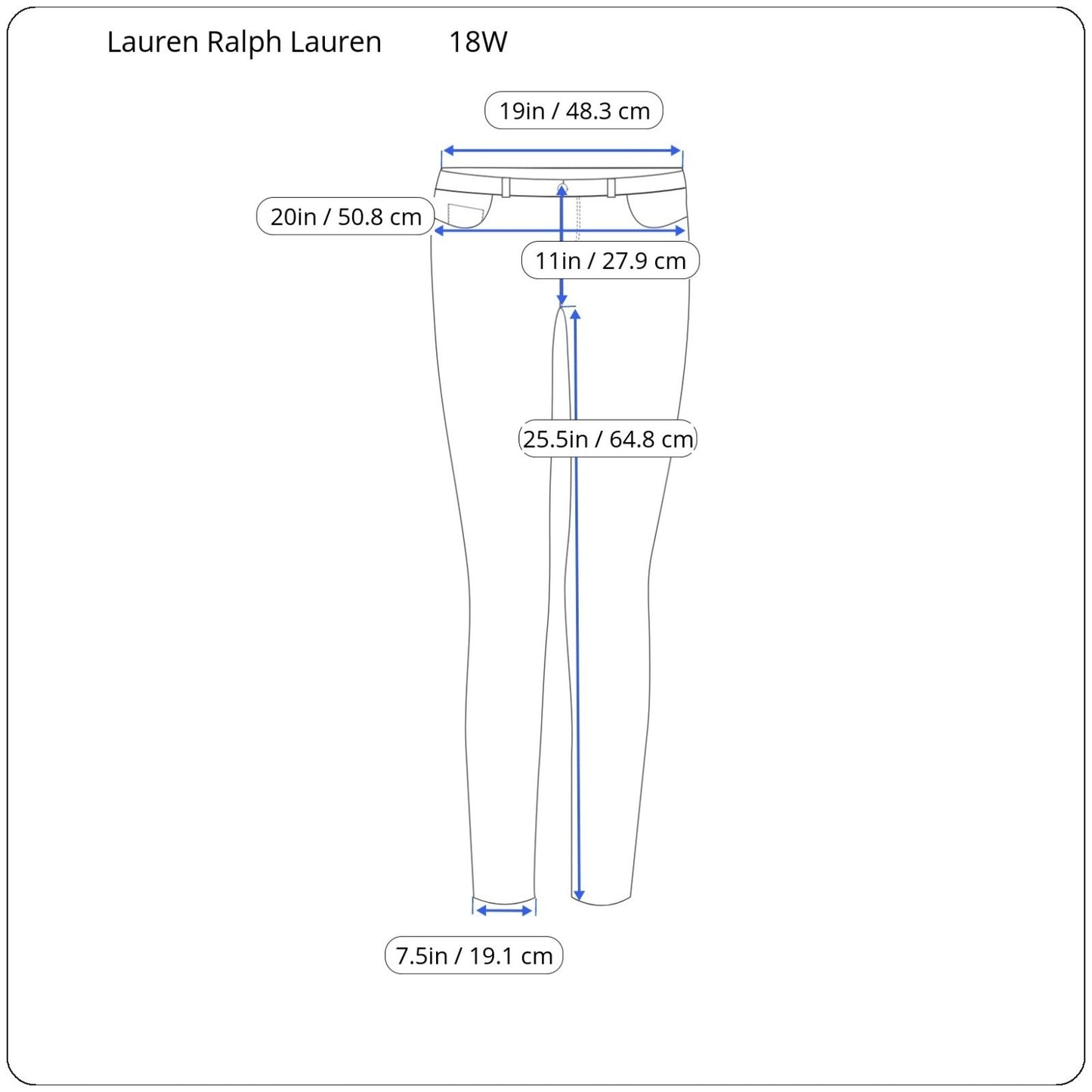 Lauren Ralph Lauren Womens Jeans 18W Plus Premier Ankle Light Blue Denim Zip Fly