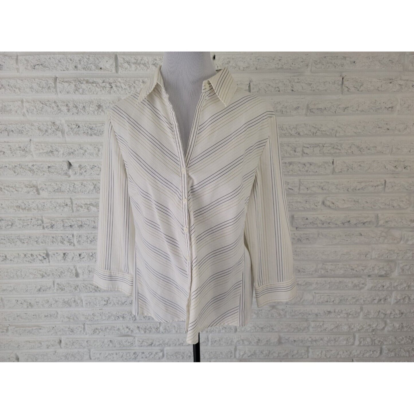 Worthington Women Shirt 18 Plus Button Up Collar Easy Care White Stripe Office