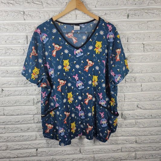 Disney Winnie Pooh Babies Unisex Scrub Top 3XL Plus Green Pockets Medical